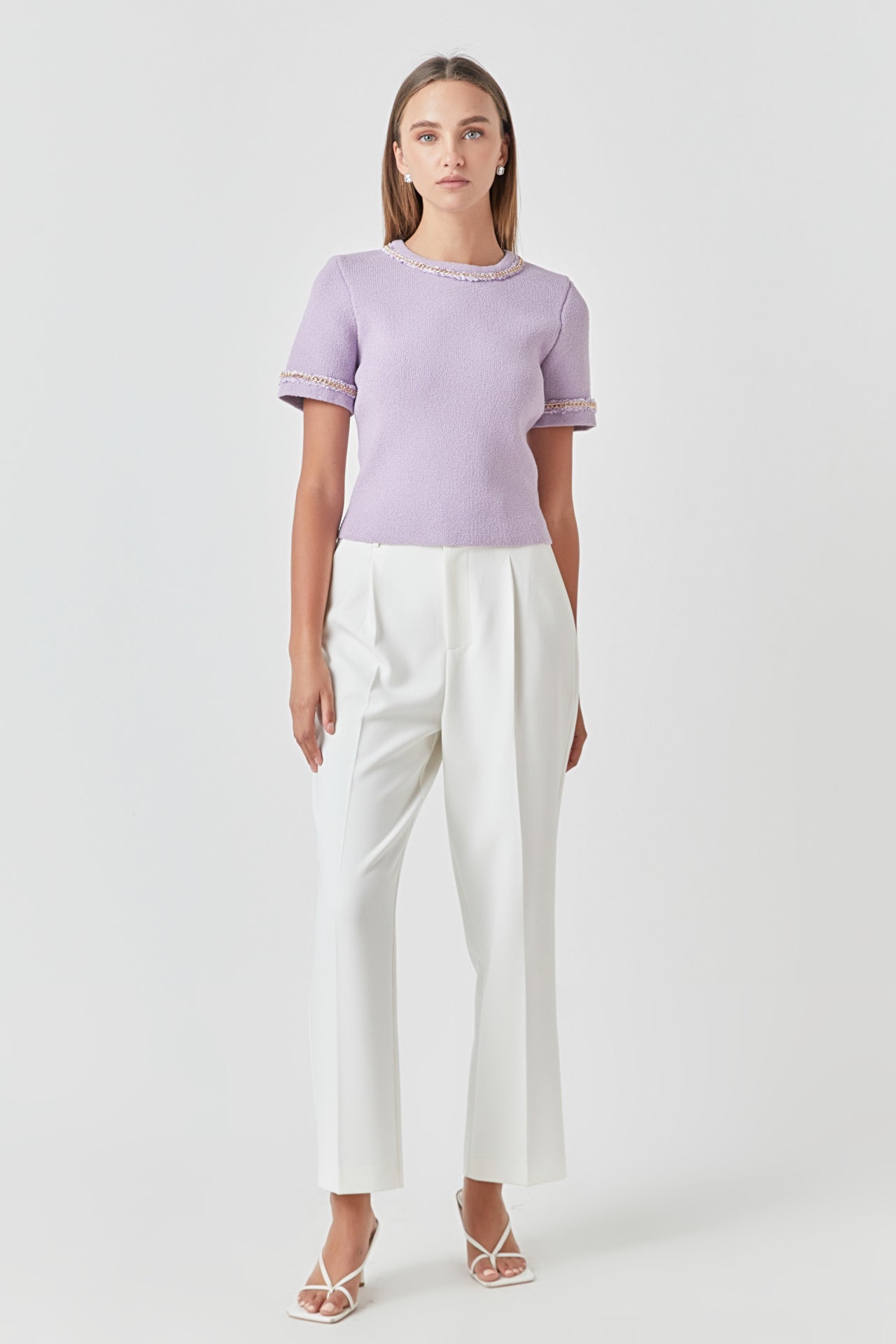 ENDLESS ROSE - Chain Trim Knit Short Sleeve Top - TOPS available at Objectrare