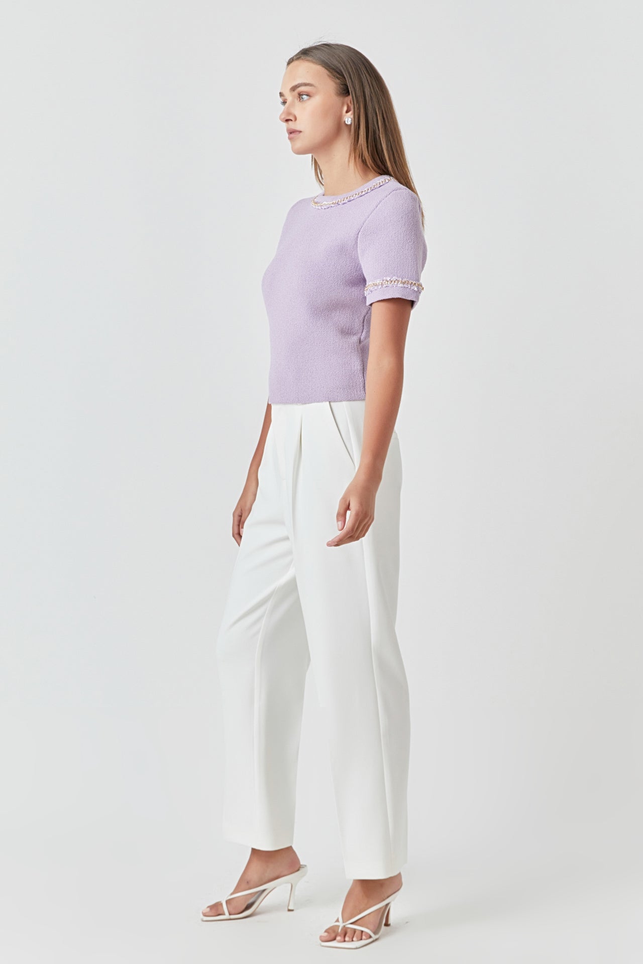 ENDLESS ROSE - Chain Trim Knit Short Sleeve Top - TOPS available at Objectrare