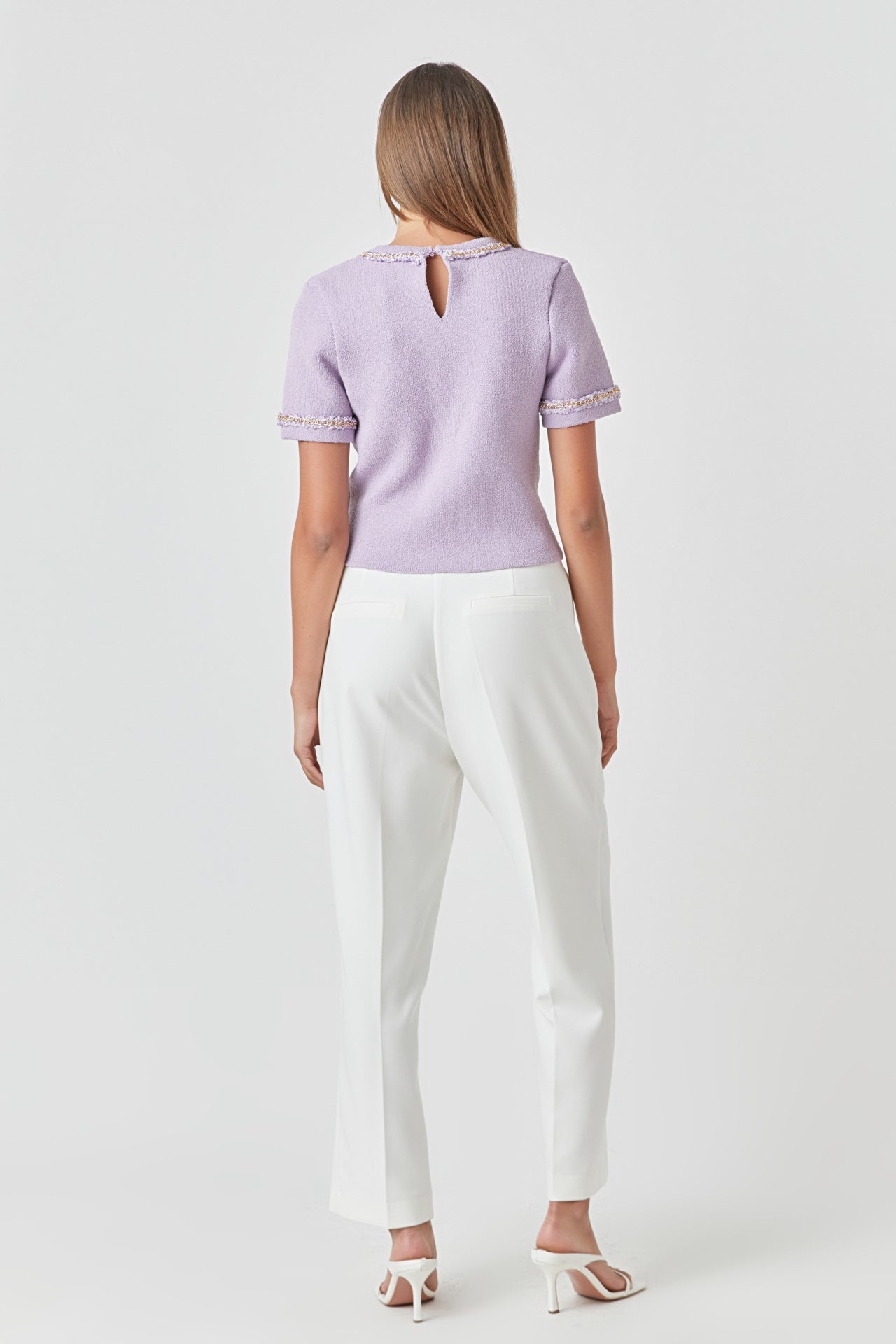 ENDLESS ROSE - Chain Trim Knit Short Sleeve Top - TOPS available at Objectrare