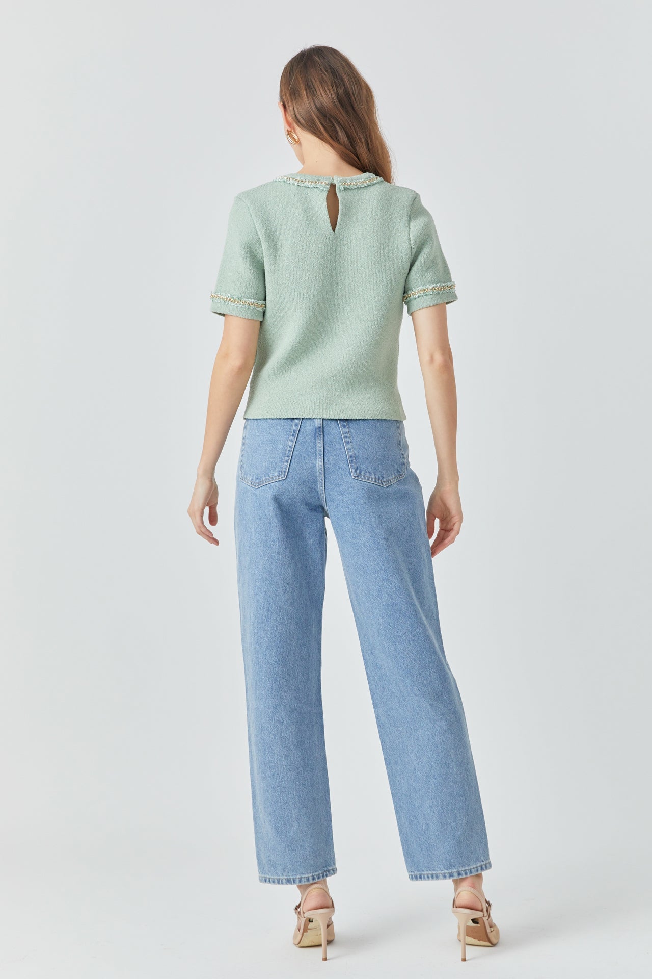 ENDLESS ROSE - Chain Trim Knit Short Sleeve Top - TOPS available at Objectrare