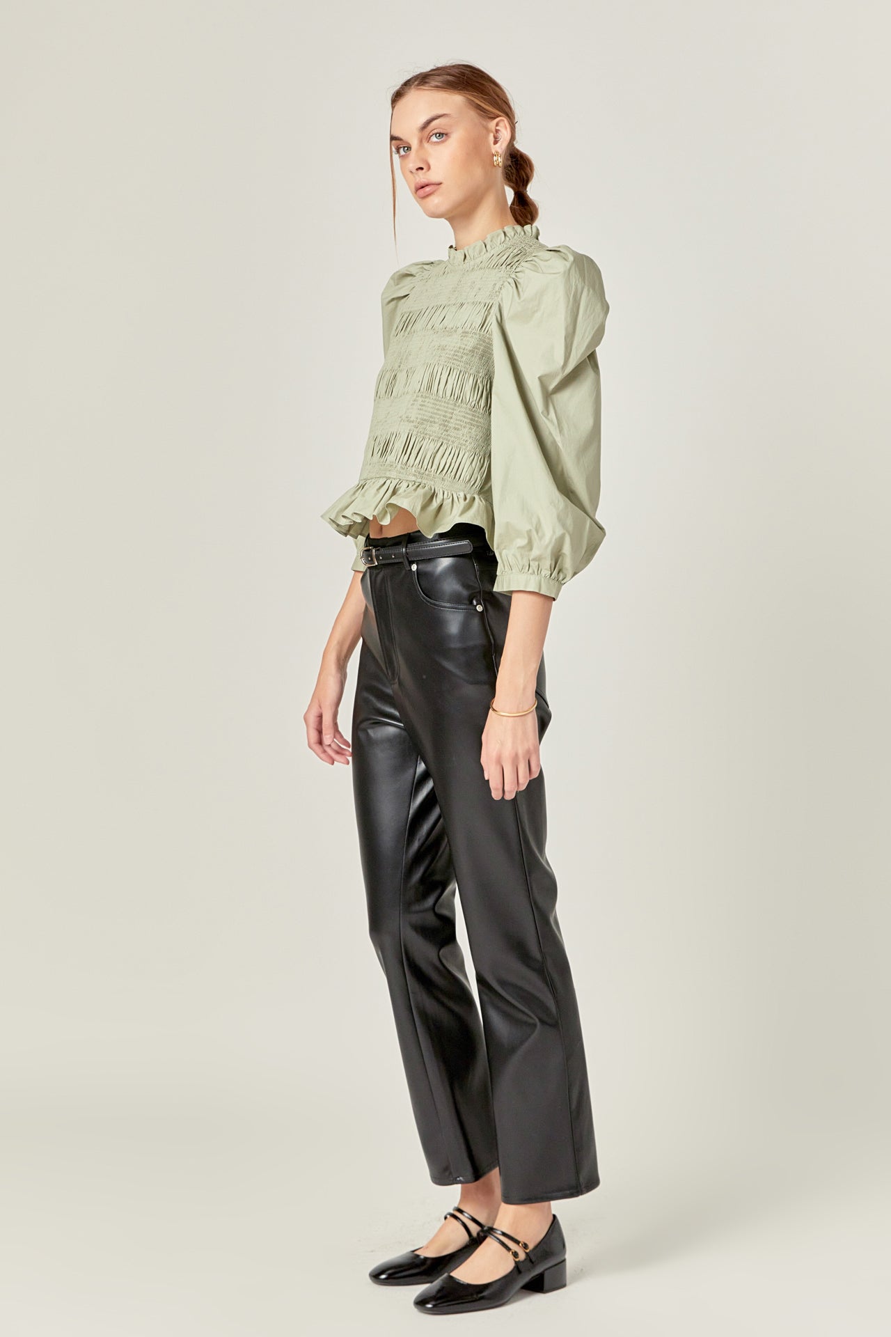 ENGLISH FACTORY - Smocking Detail Puff Sleeve Poplin Blouse - TOPS available at Objectrare