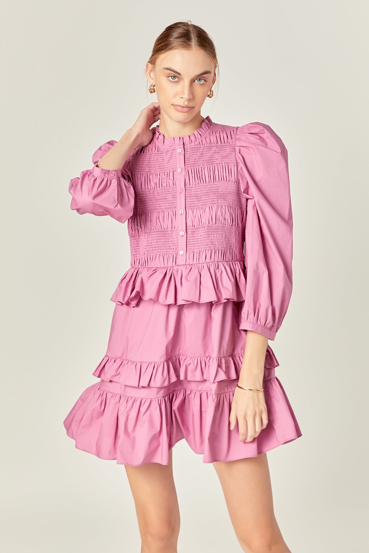 ENGLISH FACTORY - Smocking Detail Mini Dress - DRESSES available at Objectrare