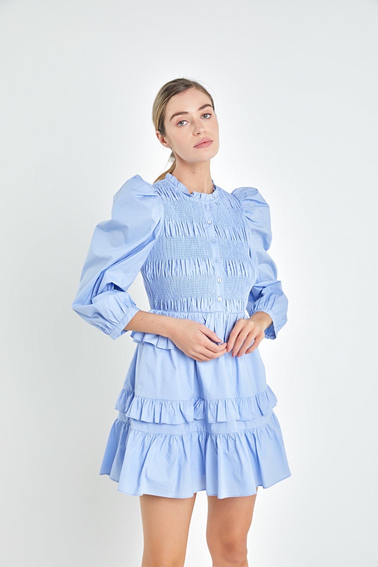 ENGLISH FACTORY - Smocking Detail Mini Dress - DRESSES available at Objectrare