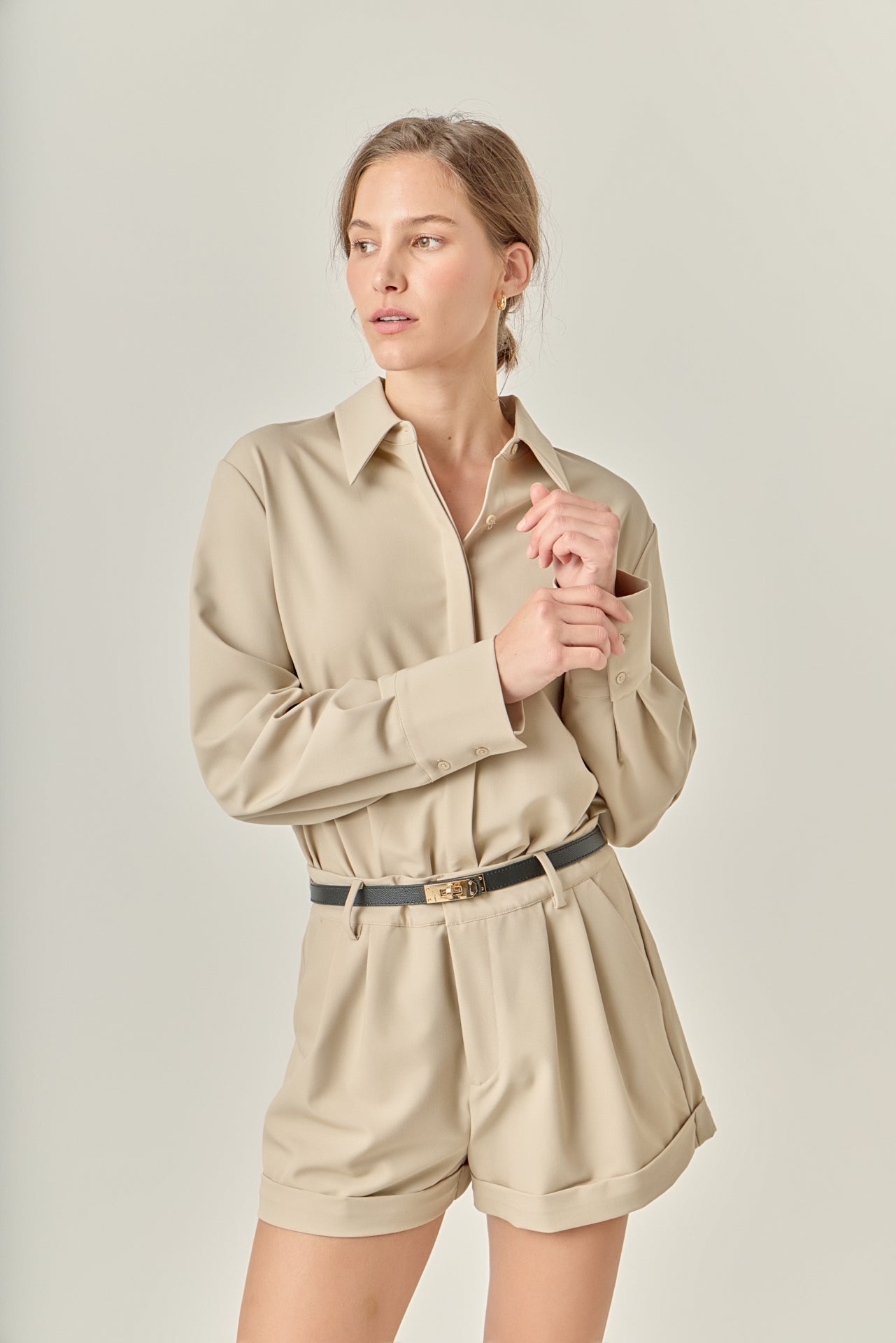 ENGLISH FACTORY - Long Sleeve Collared Romper - ROMPERS available at Objectrare