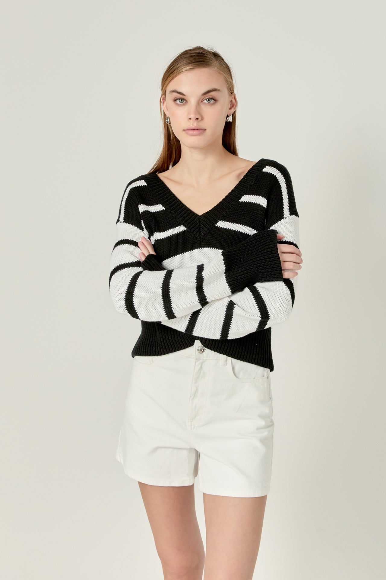 ENGLISH FACTORY - V-neck Striped Sweater - SWEATERS & KNITS available at Objectrare