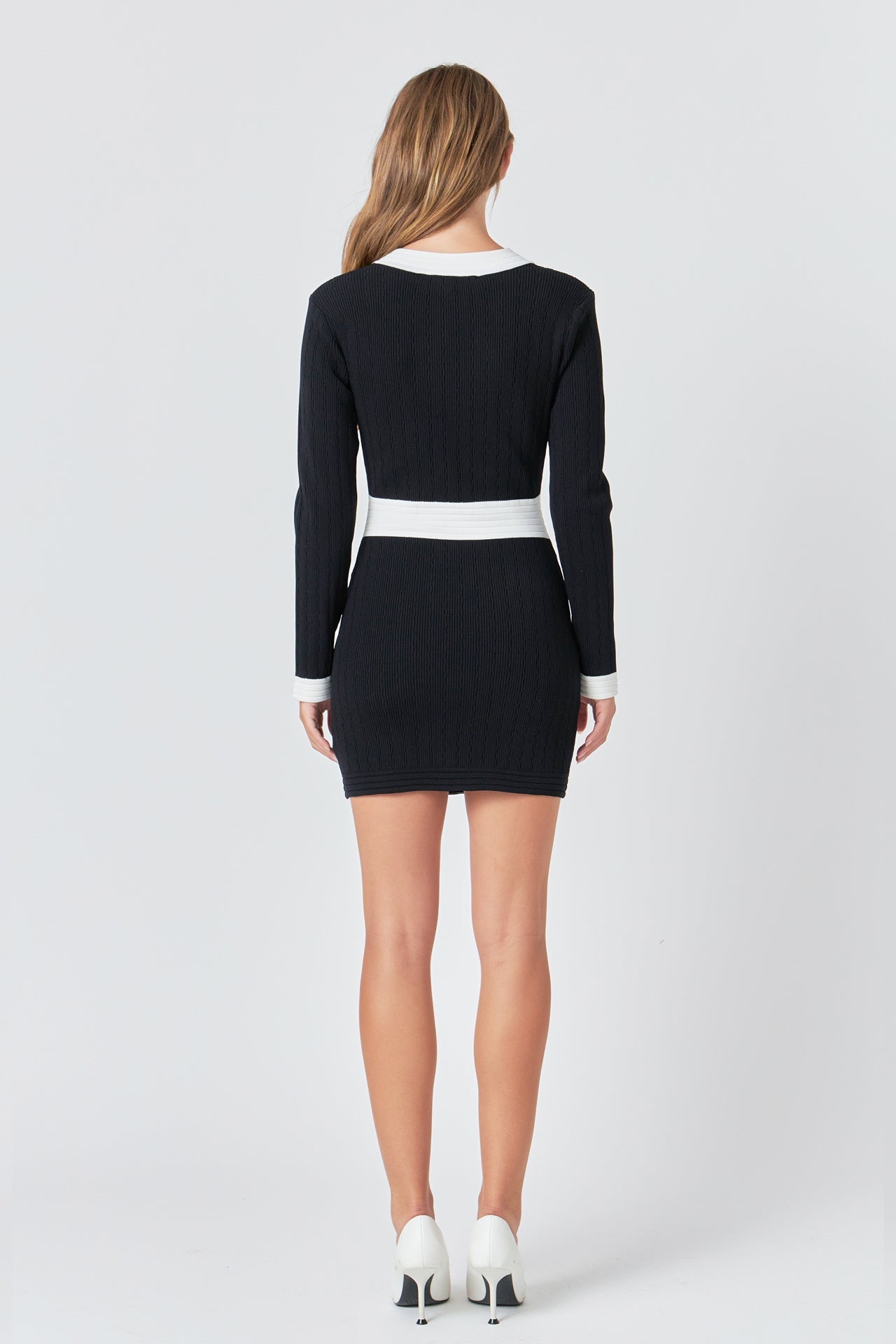 ENDLESS ROSE - Contrast detail V-neck Knit Mini Dress - DRESSES available at Objectrare