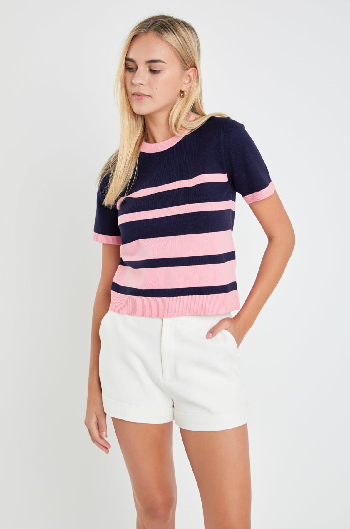 ENGLISH FACTORY - Stripe Short Sleeve Knit Top - TOPS available at Objectrare