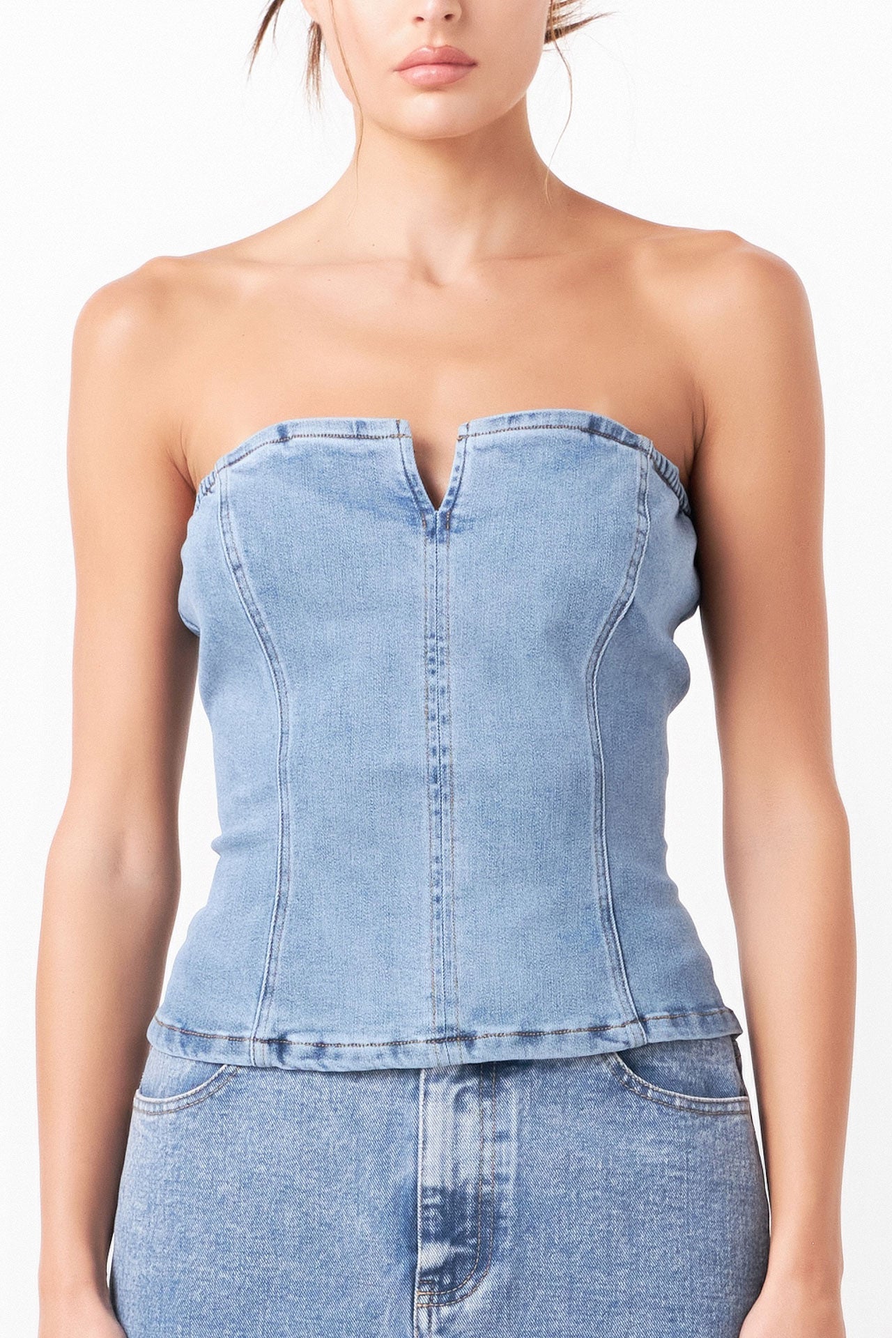 GREY LAB - Strapless Tube Denim Top - TOPS available at Objectrare