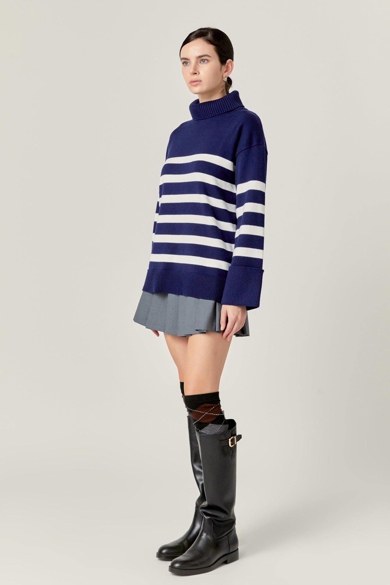 ENGLISH FACTORY - Turtle Neck Stripe Sweater in Navy - SWEATERS & KNITS available at Objectrare
