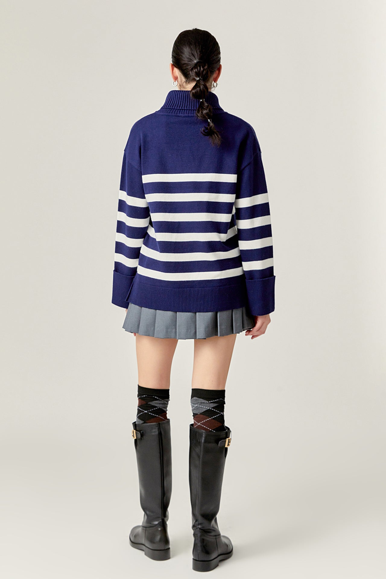 ENGLISH FACTORY - Turtle Neck Stripe Sweater in Navy - SWEATERS & KNITS available at Objectrare