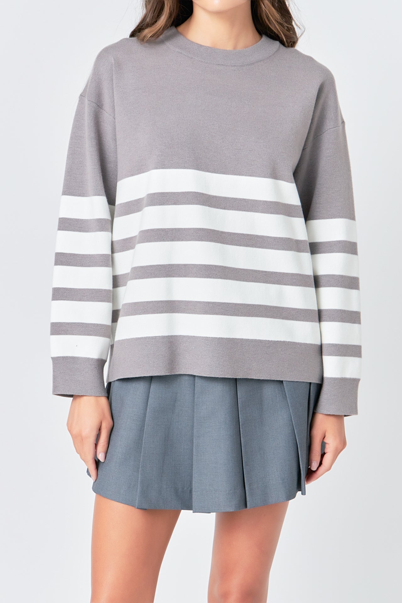 ENGLISH FACTORY - Stripe Round Neck Sweater - SWEATERS & KNITS available at Objectrare