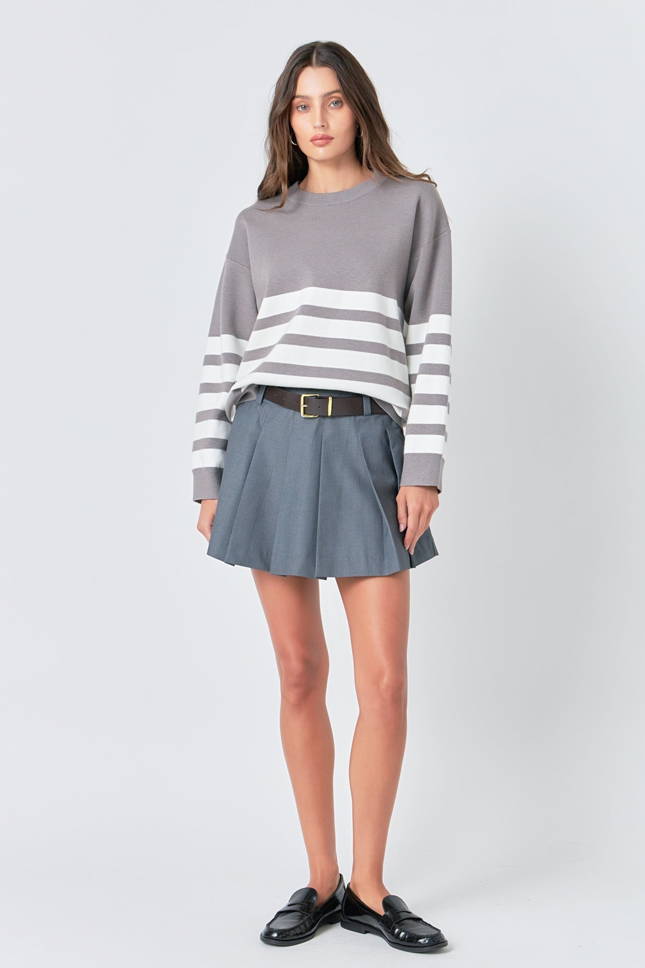 ENGLISH FACTORY - Stripe Round Neck Sweater - SWEATERS & KNITS available at Objectrare