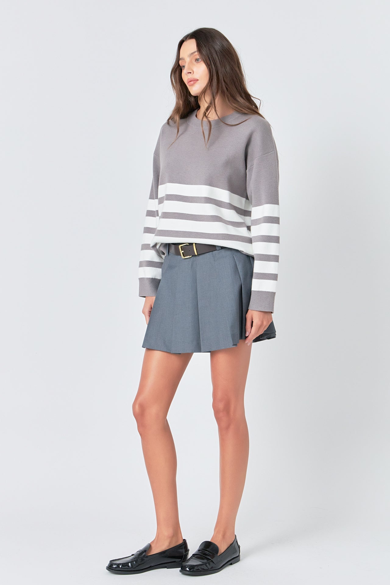 ENGLISH FACTORY - Stripe Round Neck Sweater - SWEATERS & KNITS available at Objectrare