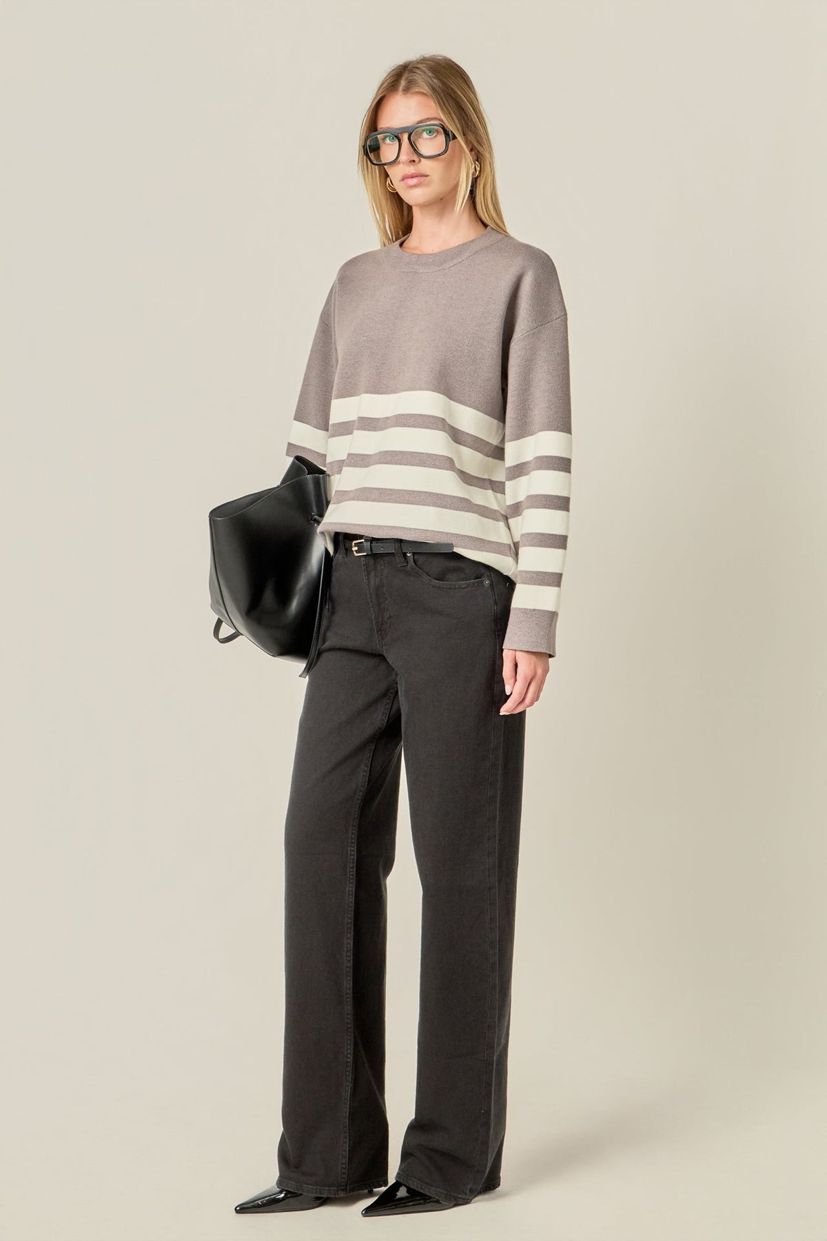 ENGLISH FACTORY - Stripe Round Neck Sweater - SWEATERS & KNITS available at Objectrare