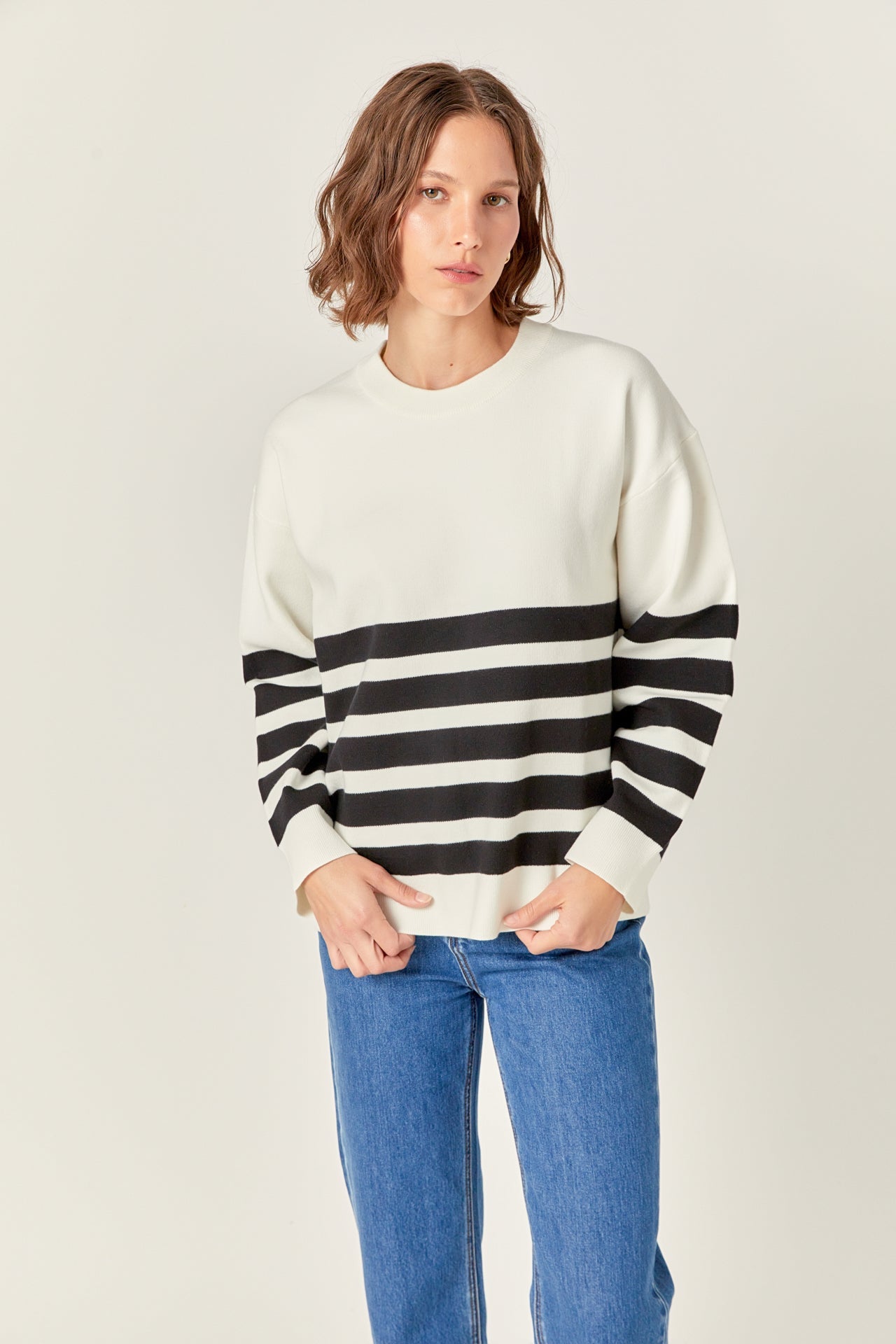 ENGLISH FACTORY - Stripe Round Neck Sweater - SWEATERS & KNITS available at Objectrare
