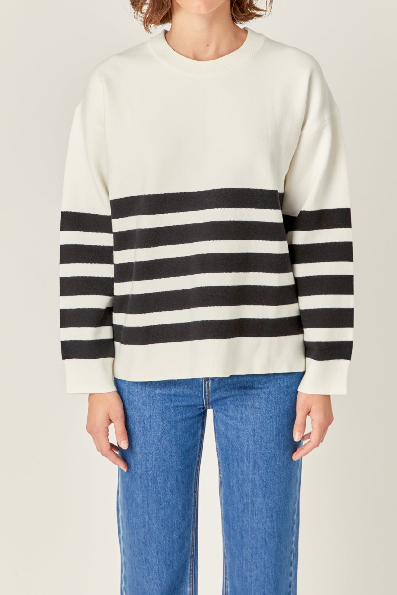 ENGLISH FACTORY - Stripe Round Neck Sweater - SWEATERS & KNITS available at Objectrare