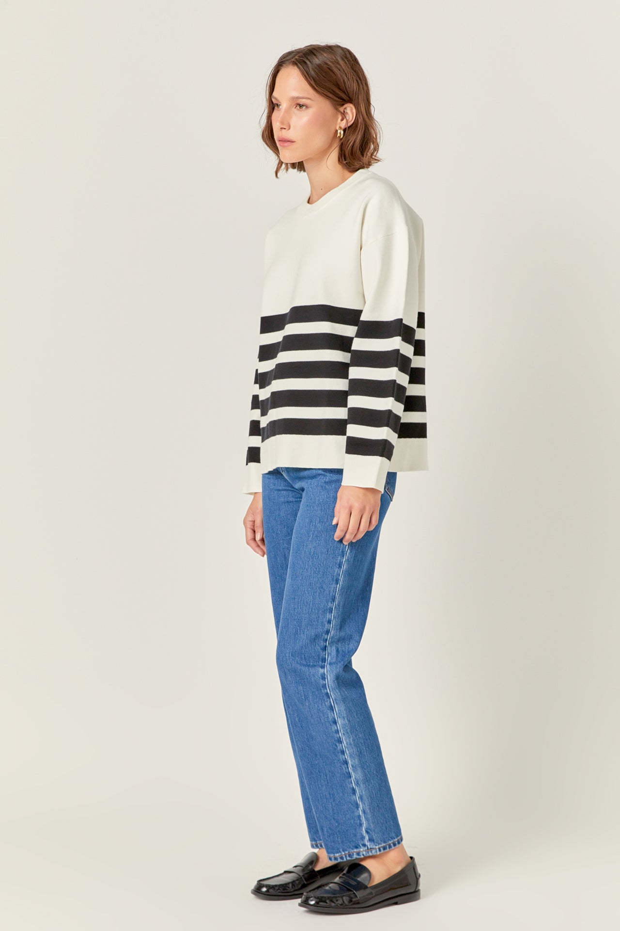 ENGLISH FACTORY - Stripe Round Neck Sweater - SWEATERS & KNITS available at Objectrare