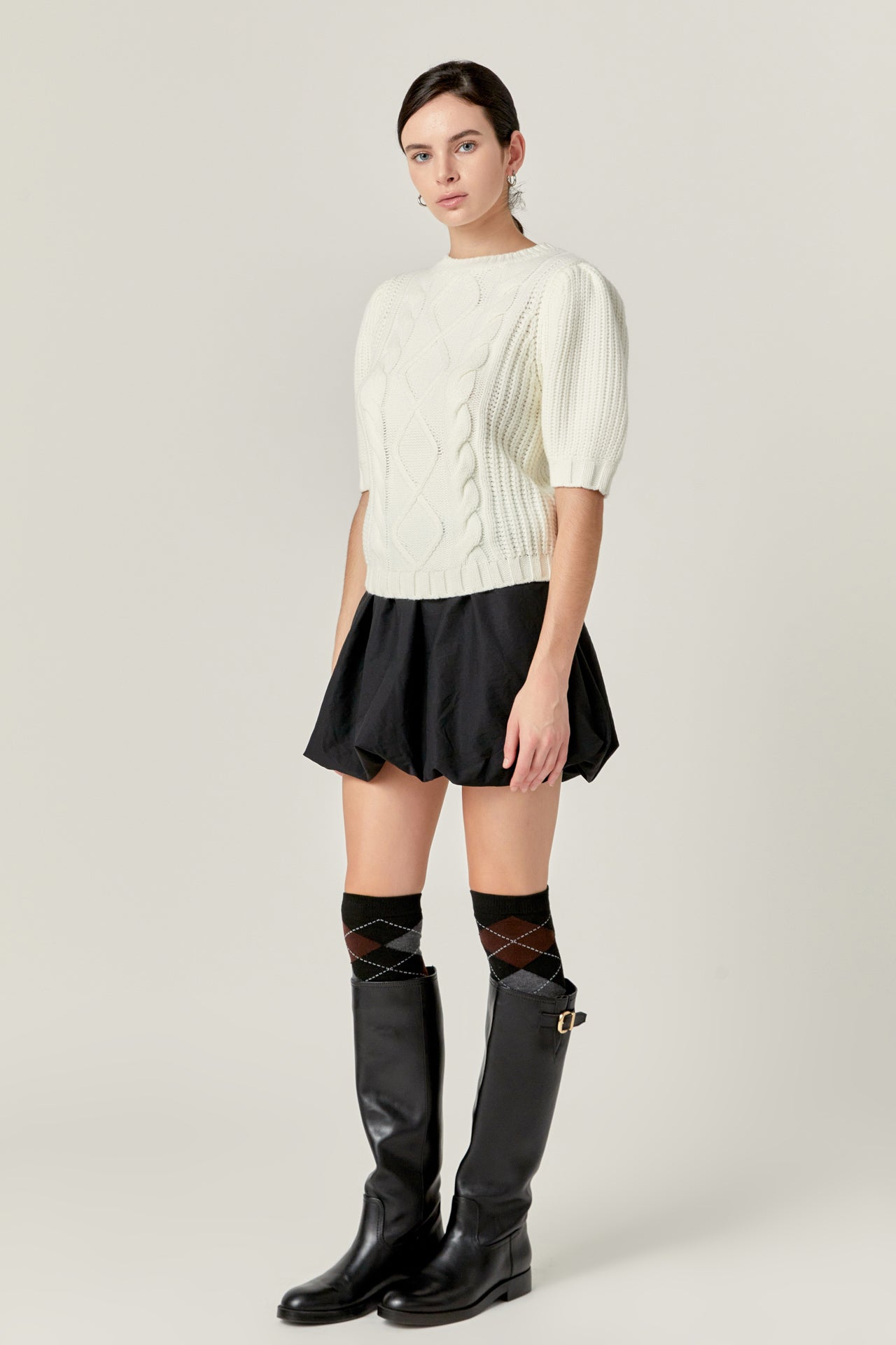 ENGLISH FACTORY - Puff Sleeve Cable Knit Sweater - SWEATERS & KNITS available at Objectrare