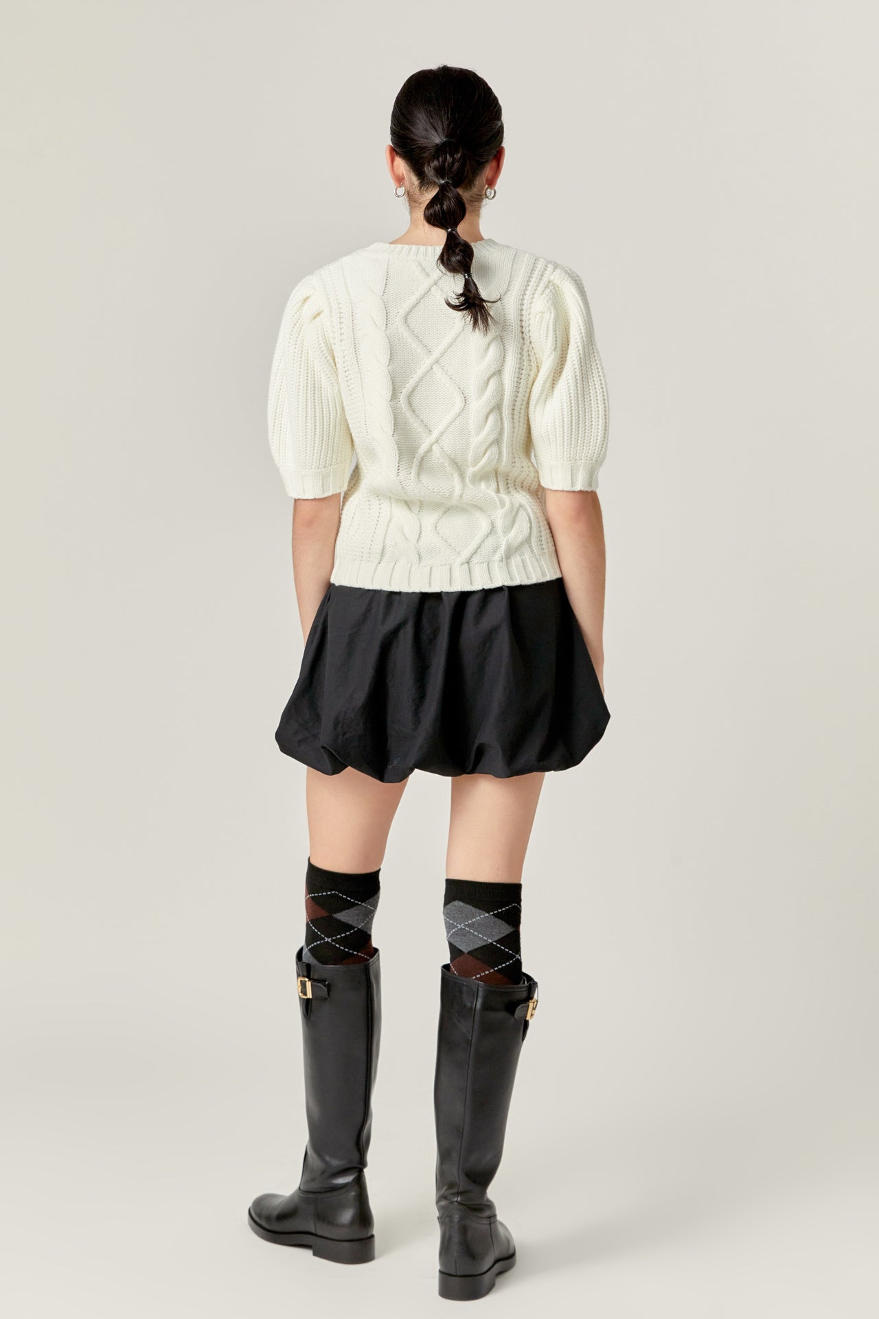 ENGLISH FACTORY - Puff Sleeve Cable Knit Sweater - SWEATERS & KNITS available at Objectrare