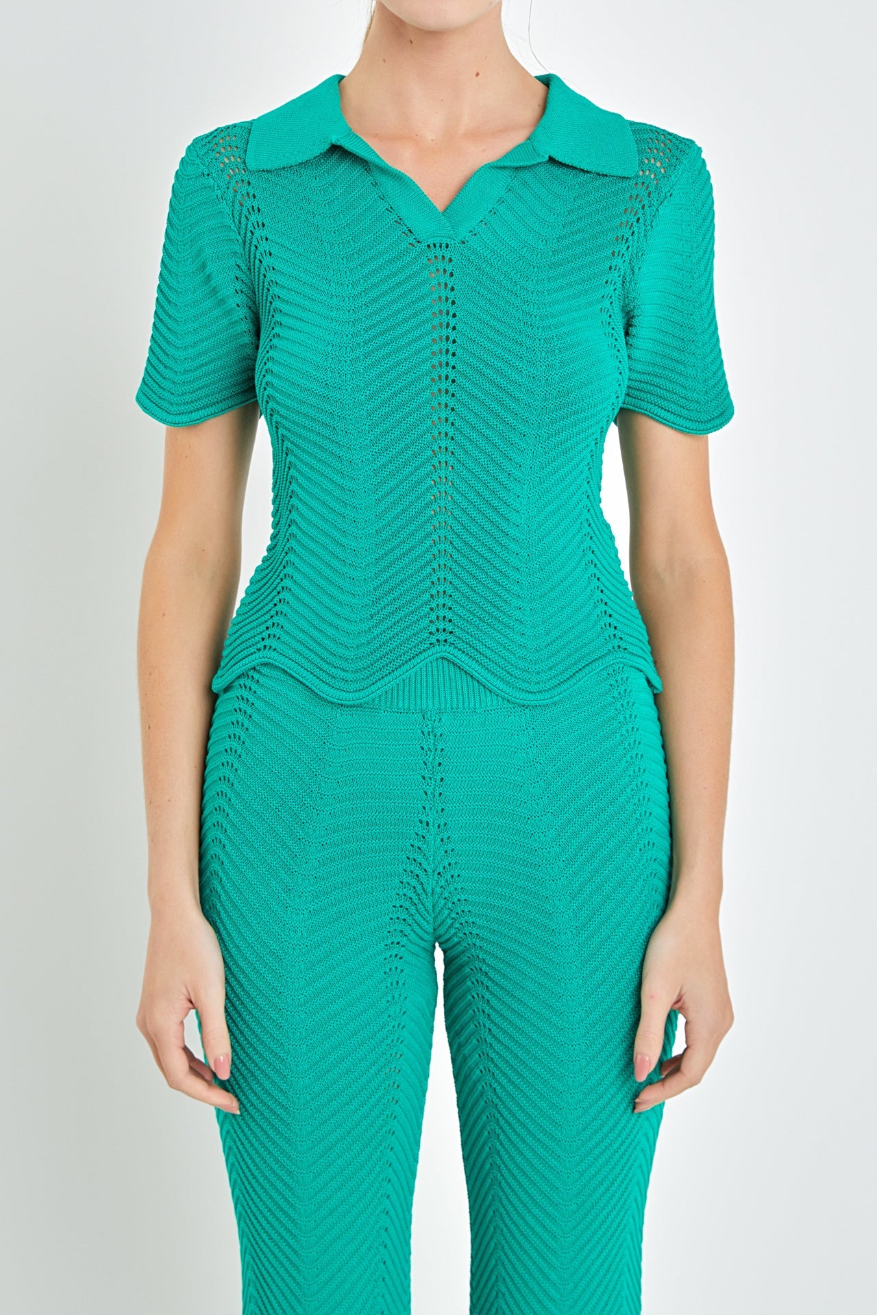 ENGLISH FACTORY - Scallop Detail Crochet Knit Top - TOPS available at Objectrare