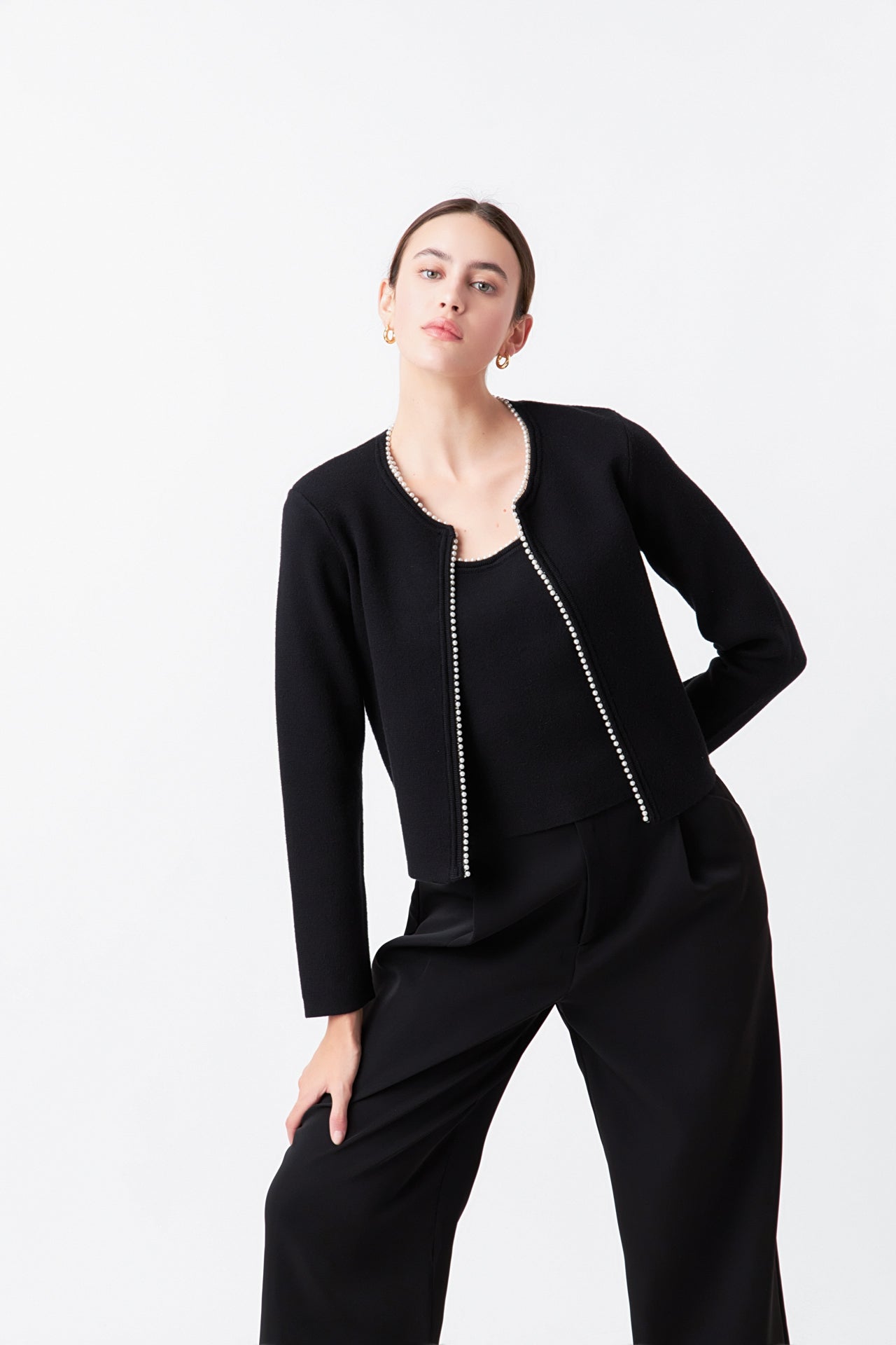 Pearl Trim Knit Cardigan