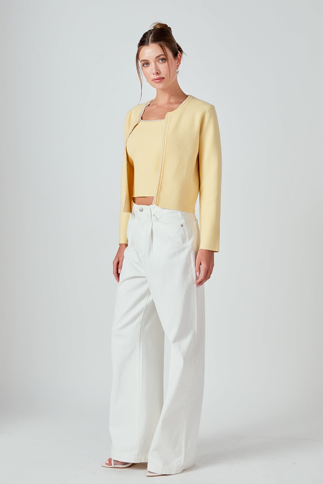 ENDLESS ROSE - Pearl Trim Knit Cardigan - JACKETS available at Objectrare