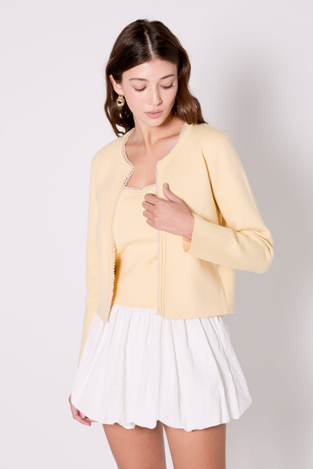 ENDLESS ROSE - Pearl Trim Knit Cardigan - JACKETS available at Objectrare