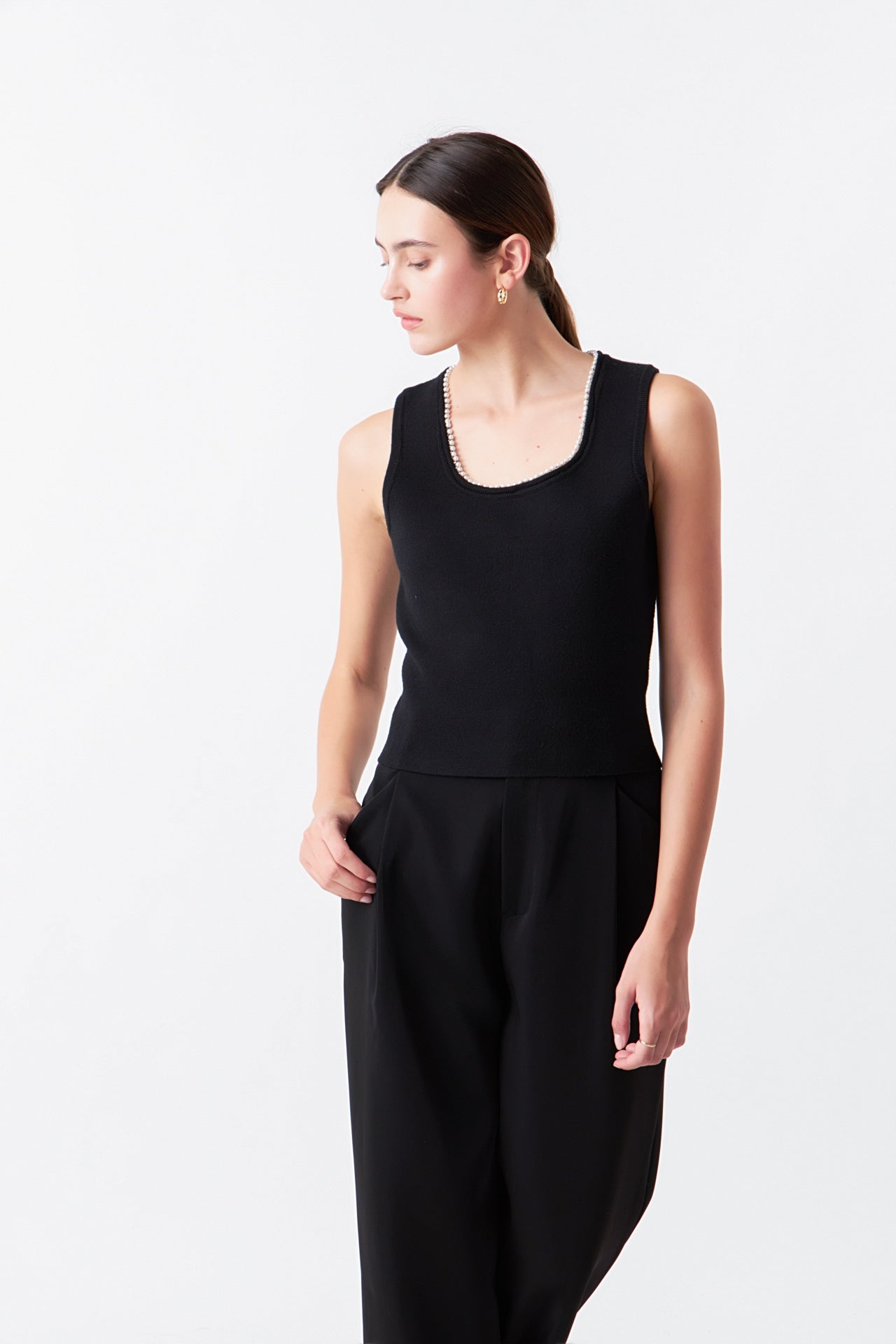 Pearl Trim Knit Tank Top
