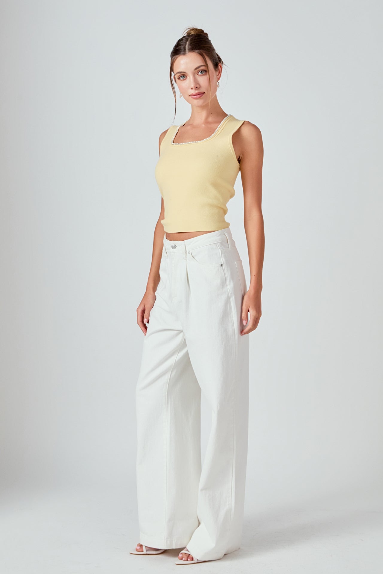 ENDLESS ROSE - Pearl Trim Knit Tank Top - TOPS available at Objectrare
