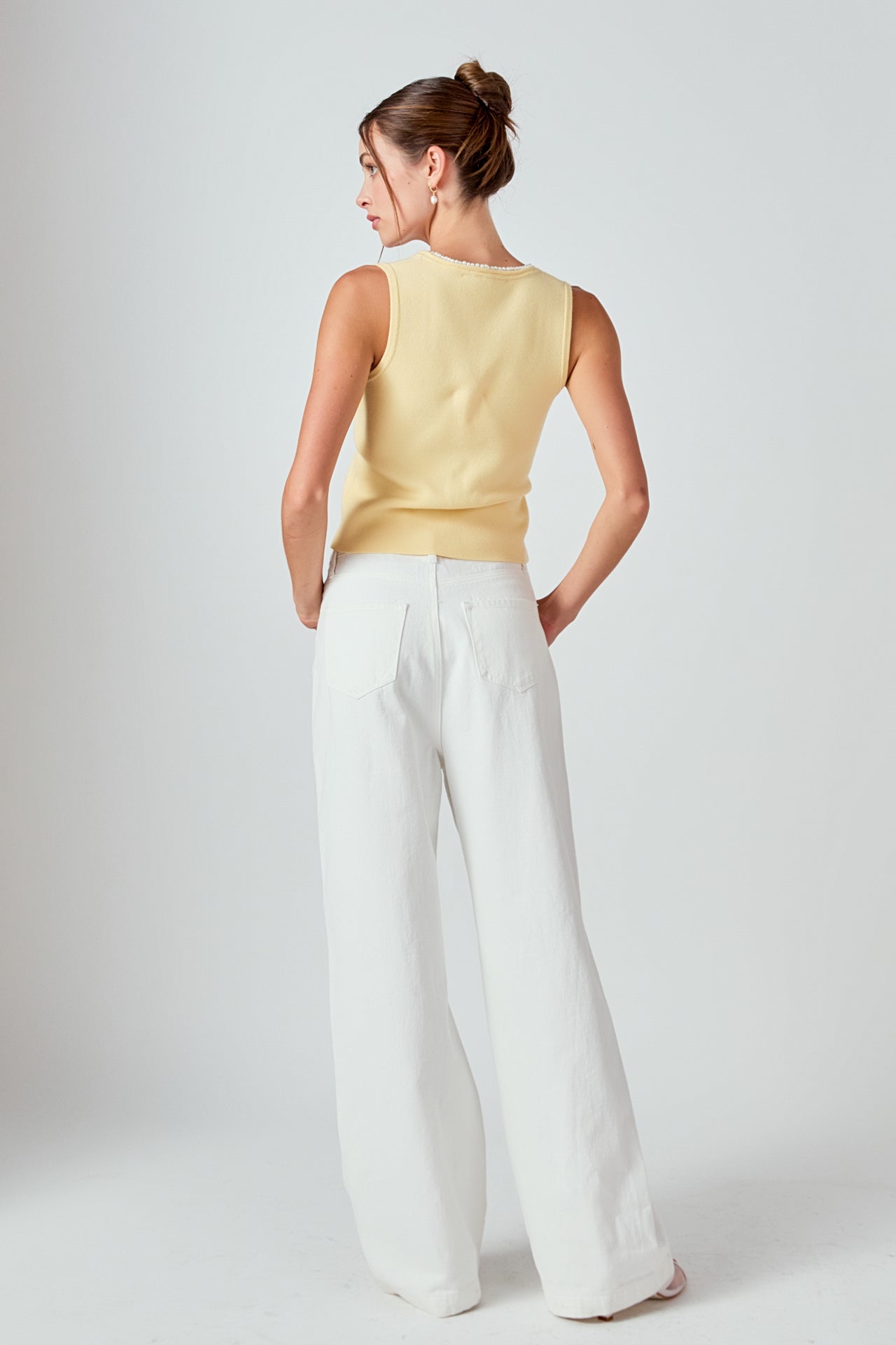 ENDLESS ROSE - Pearl Trim Knit Tank Top - TOPS available at Objectrare