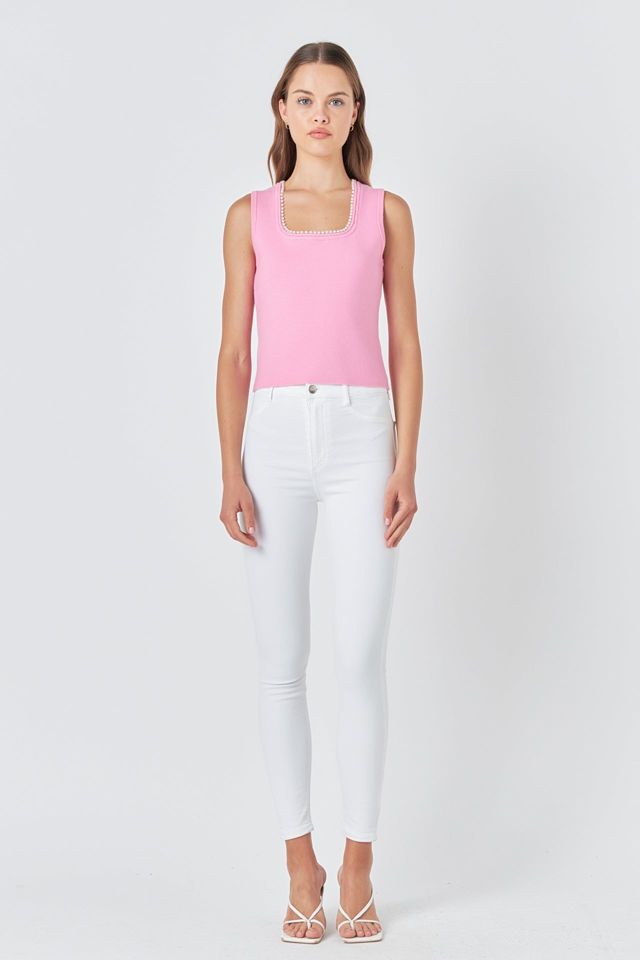 ENDLESS ROSE - Pearl Trim Knit Tank Top - TOPS available at Objectrare