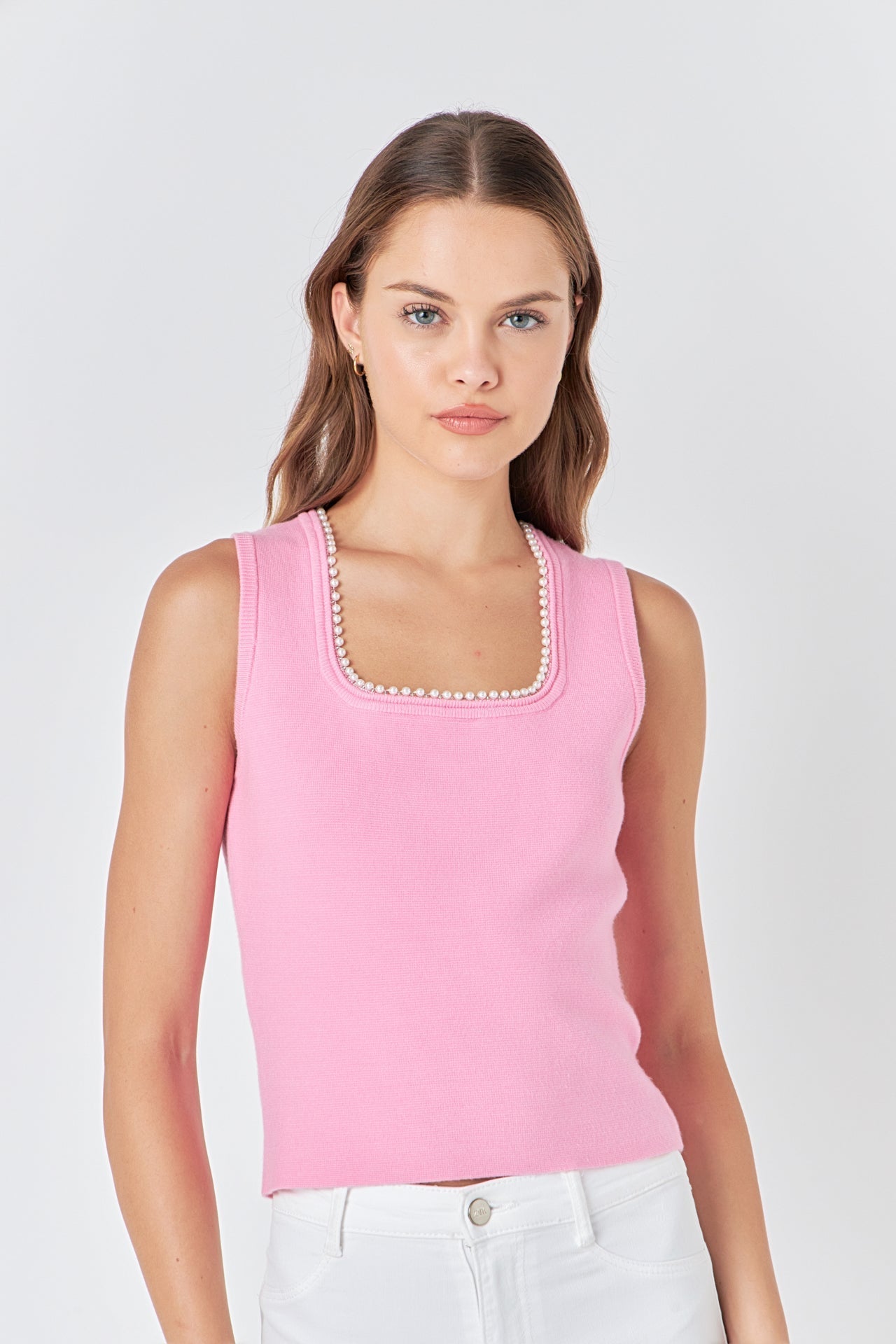 Pearl Trim Knit Tank Top
