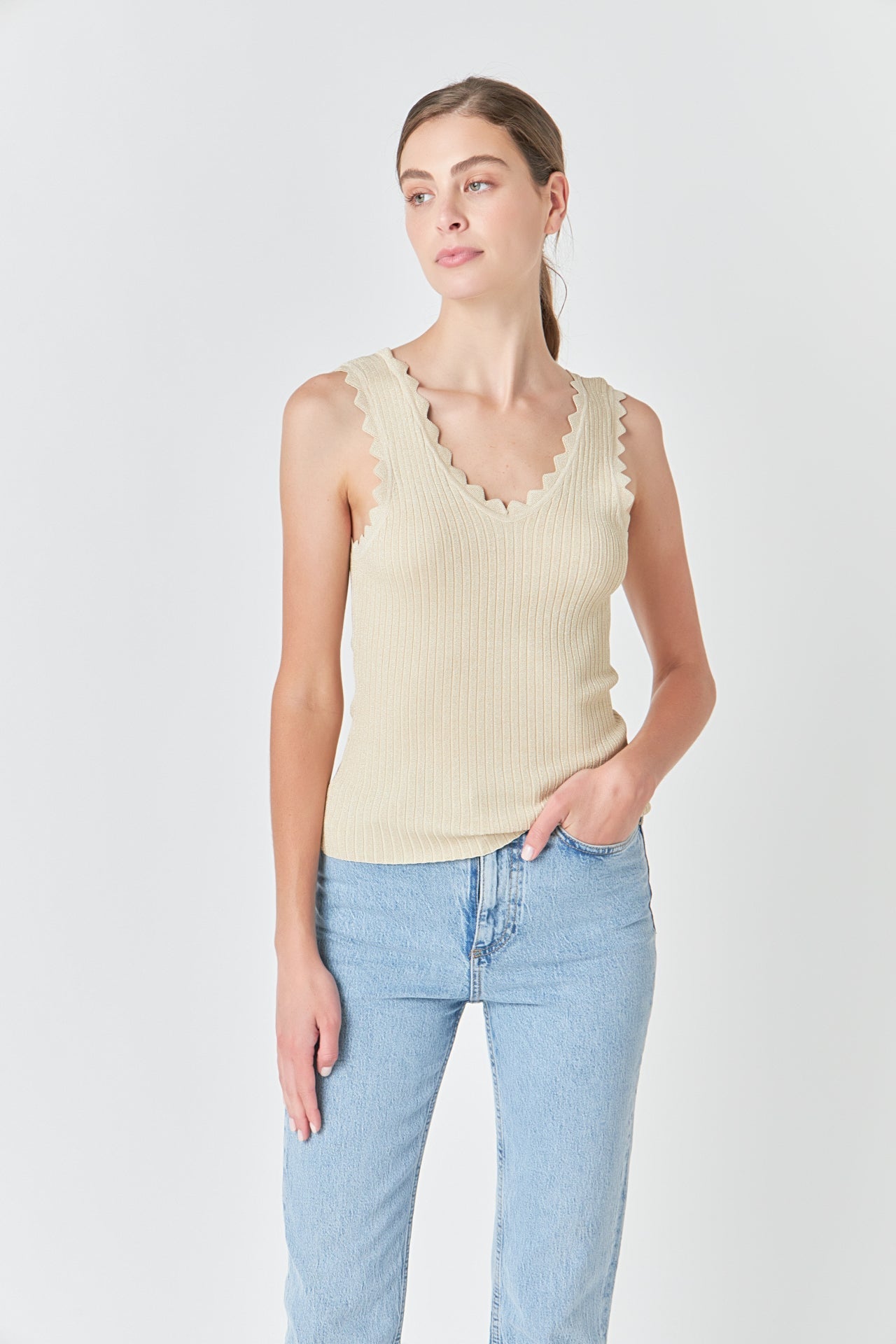 ENDLESS ROSE - Scallop Detail Sleeveless Top - TOPS available at Objectrare