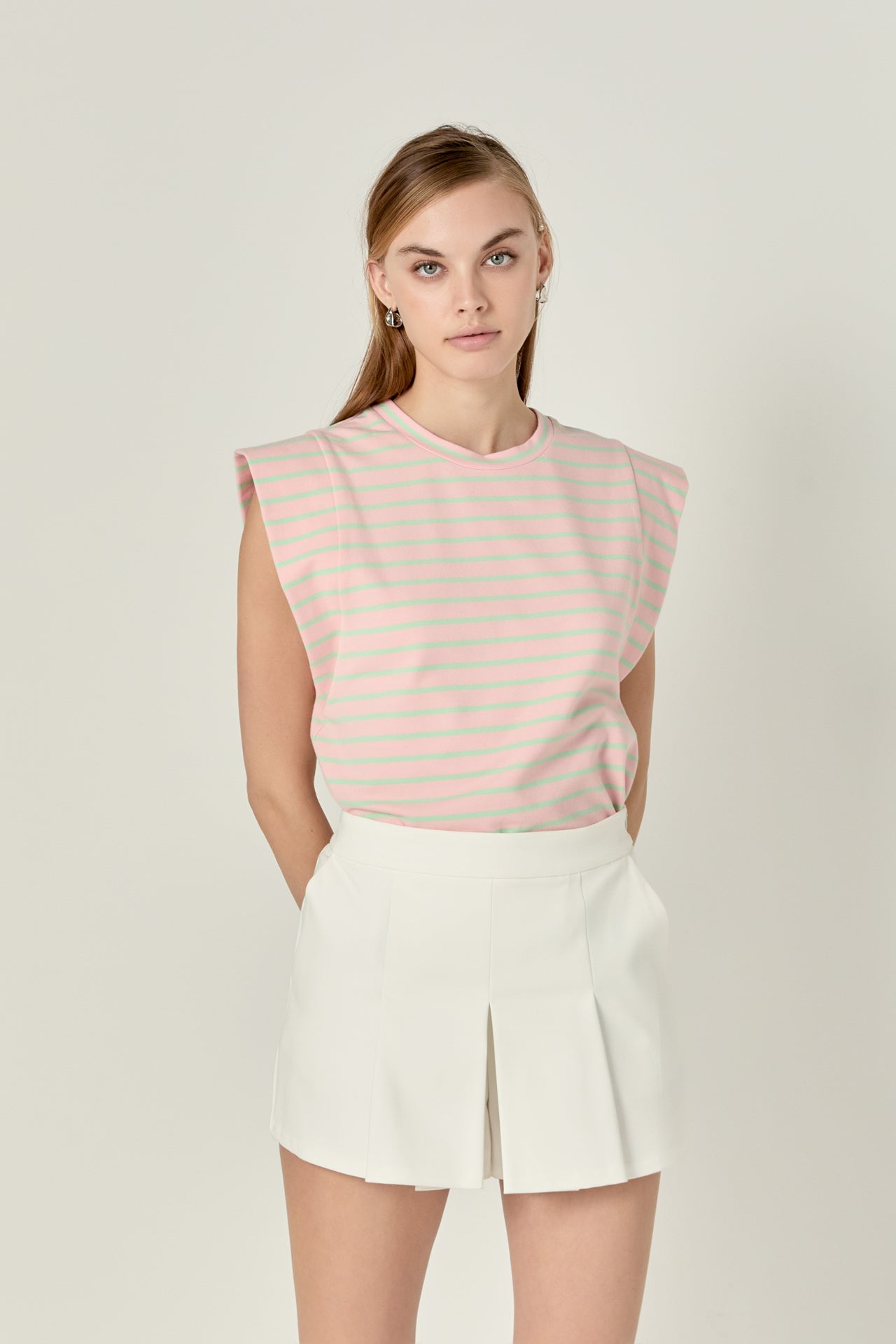 ENGLISH FACTORY - Striped Sleeveless T-shirt - TOPS available at Objectrare