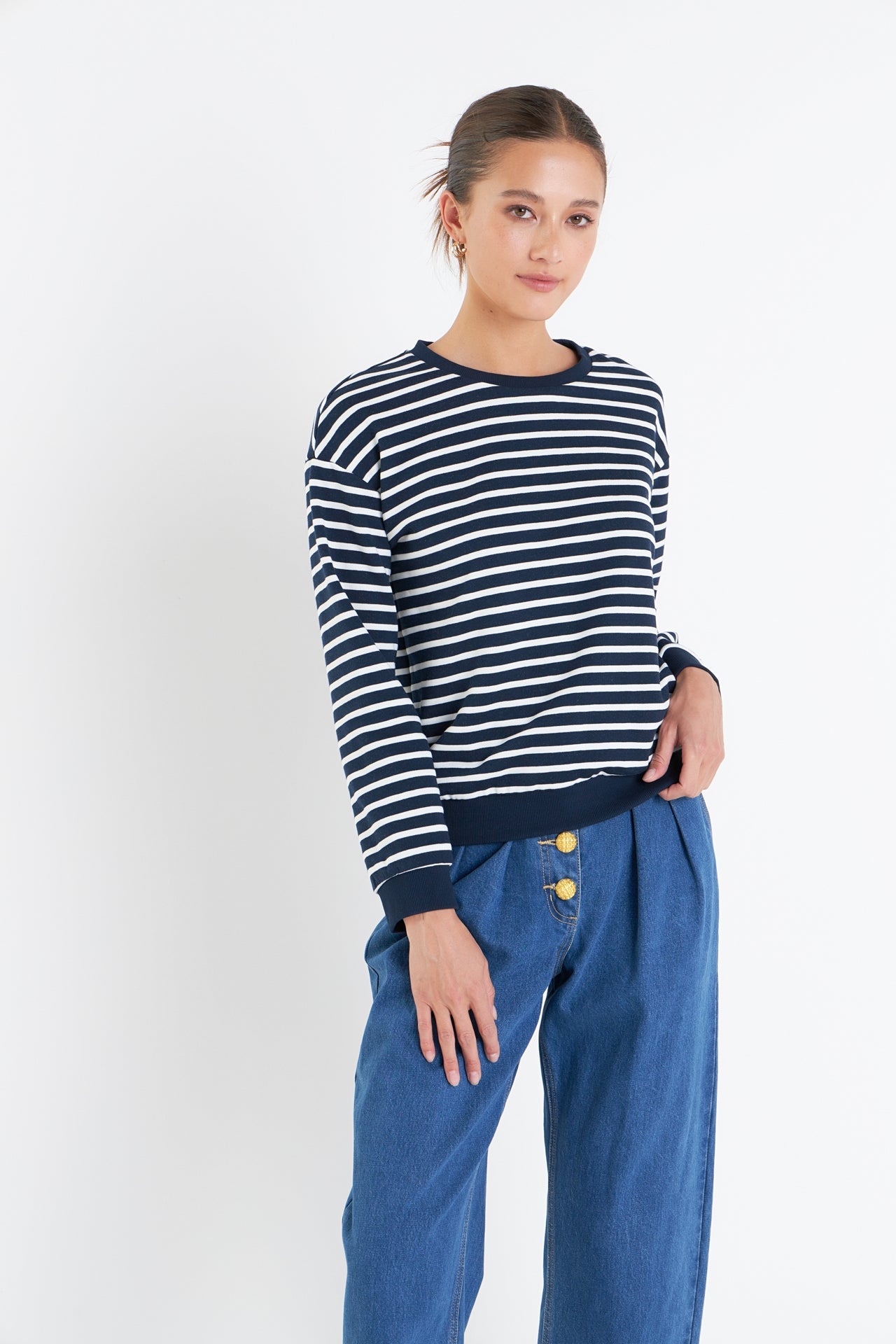 ENGLISH FACTORY - Stripe Drop Shoulder Sweatshirt - HOODIES &SWEATSHIRTS available at Objectrare