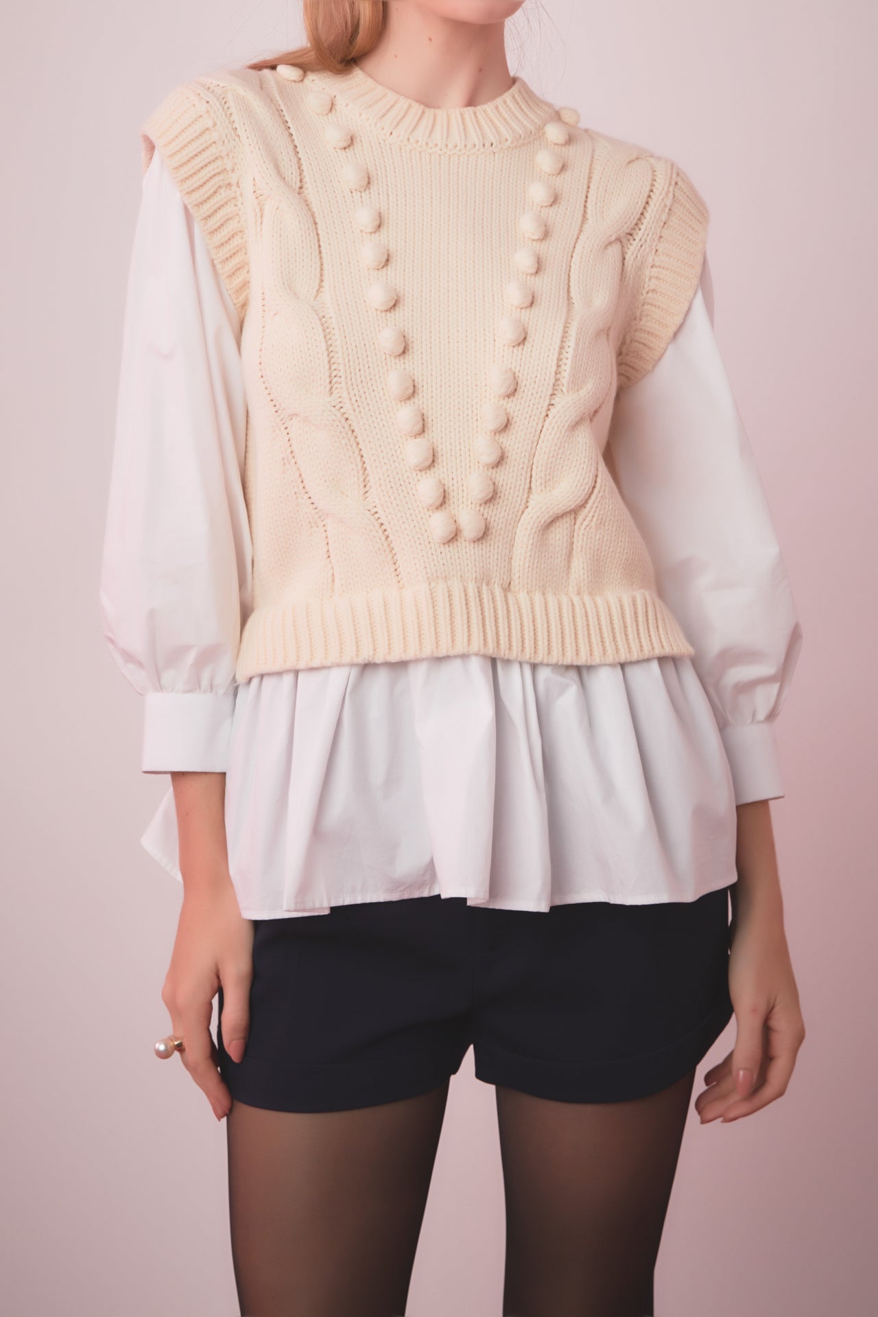 ENGLISH FACTORY - Mixed Media Cable Sweater - SWEATERS & KNITS available at Objectrare