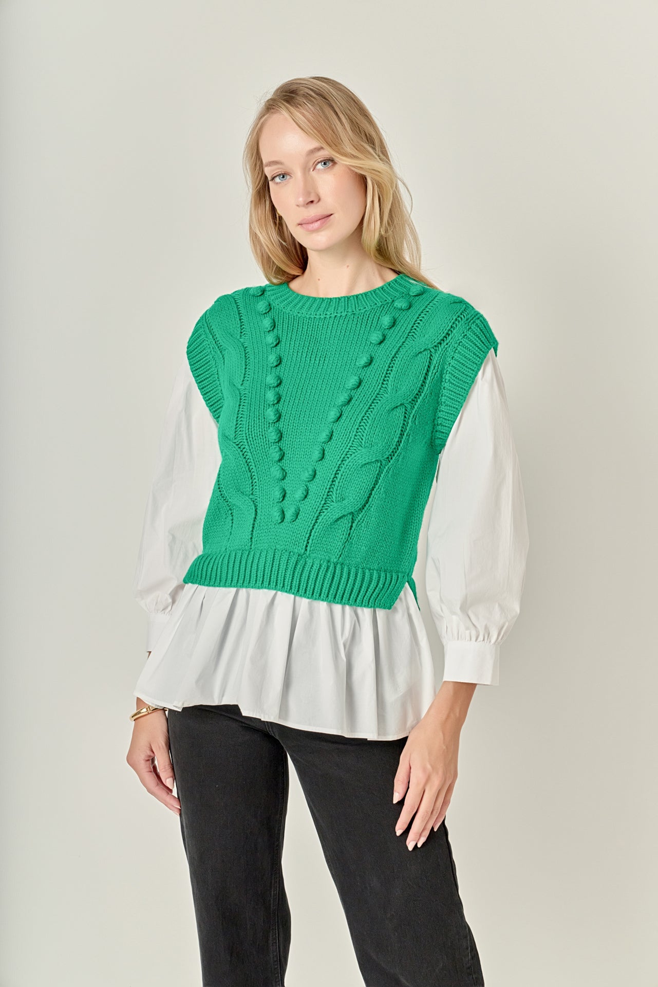 ENGLISH FACTORY - Mixed Media Cable Sweater - SWEATERS & KNITS available at Objectrare