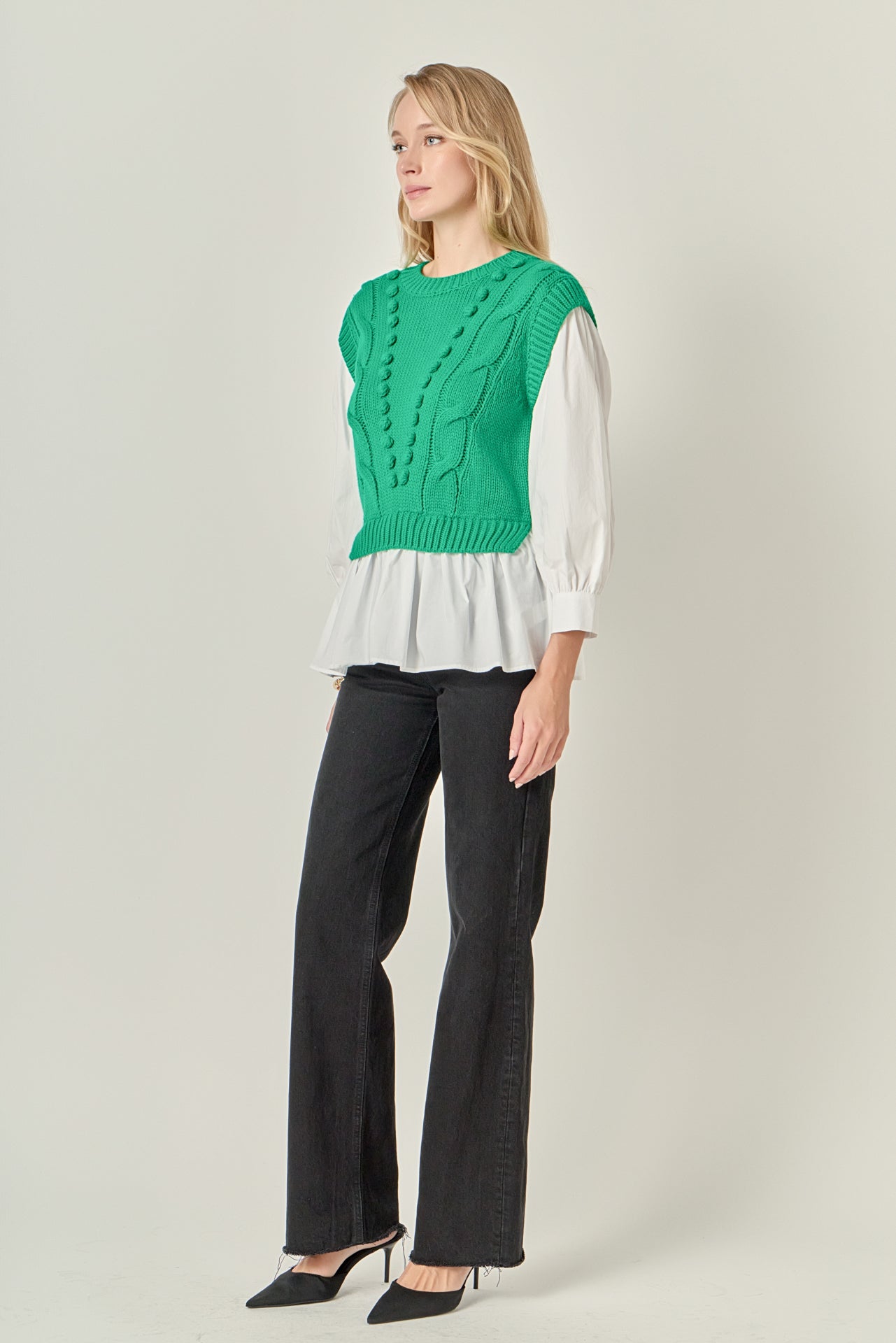 ENGLISH FACTORY - Mixed Media Cable Sweater - SWEATERS & KNITS available at Objectrare