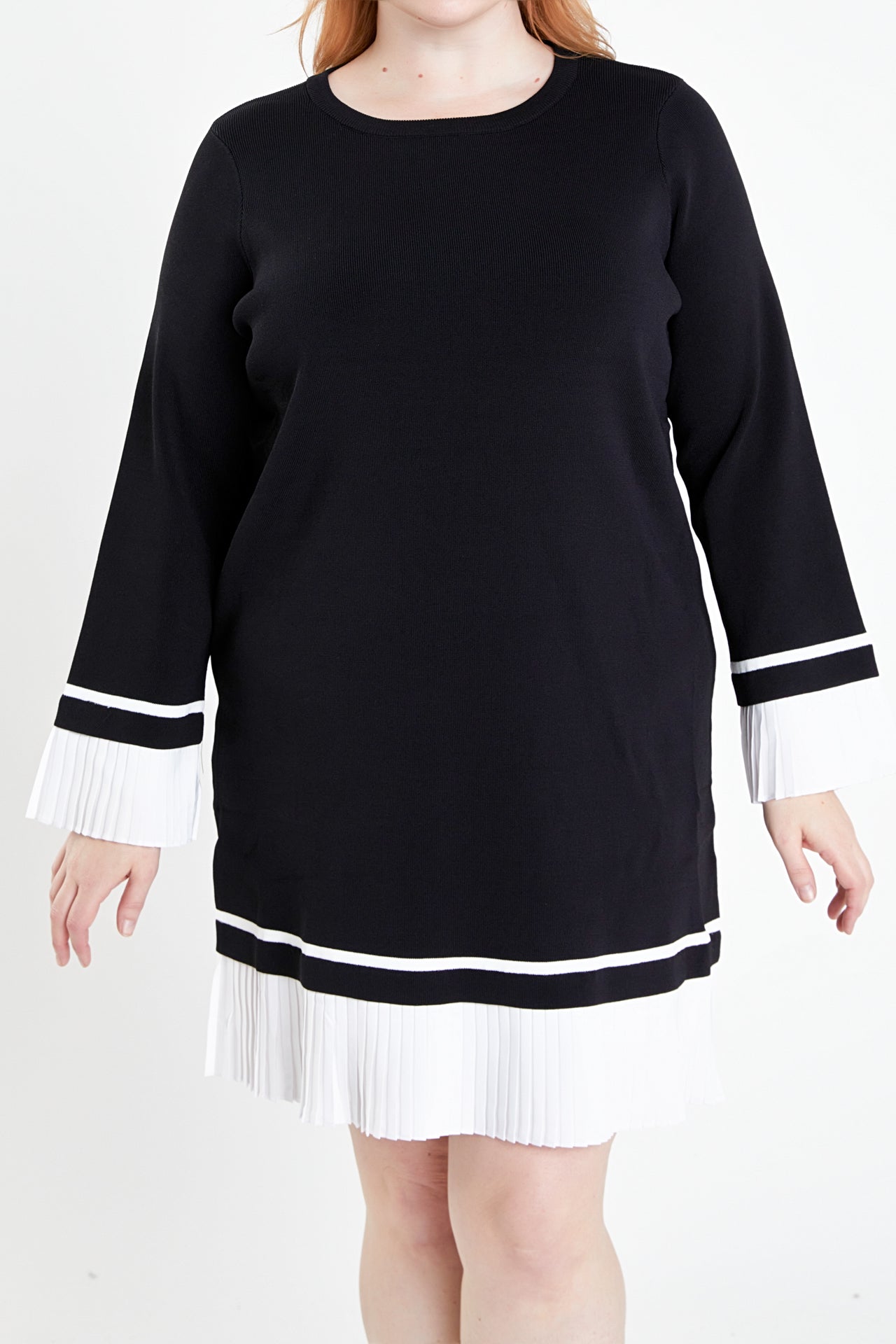 ENGLISH FACTORY - Mixed Media Pleated Mini Dress Plus Size - DRESSES available at Objectrare
