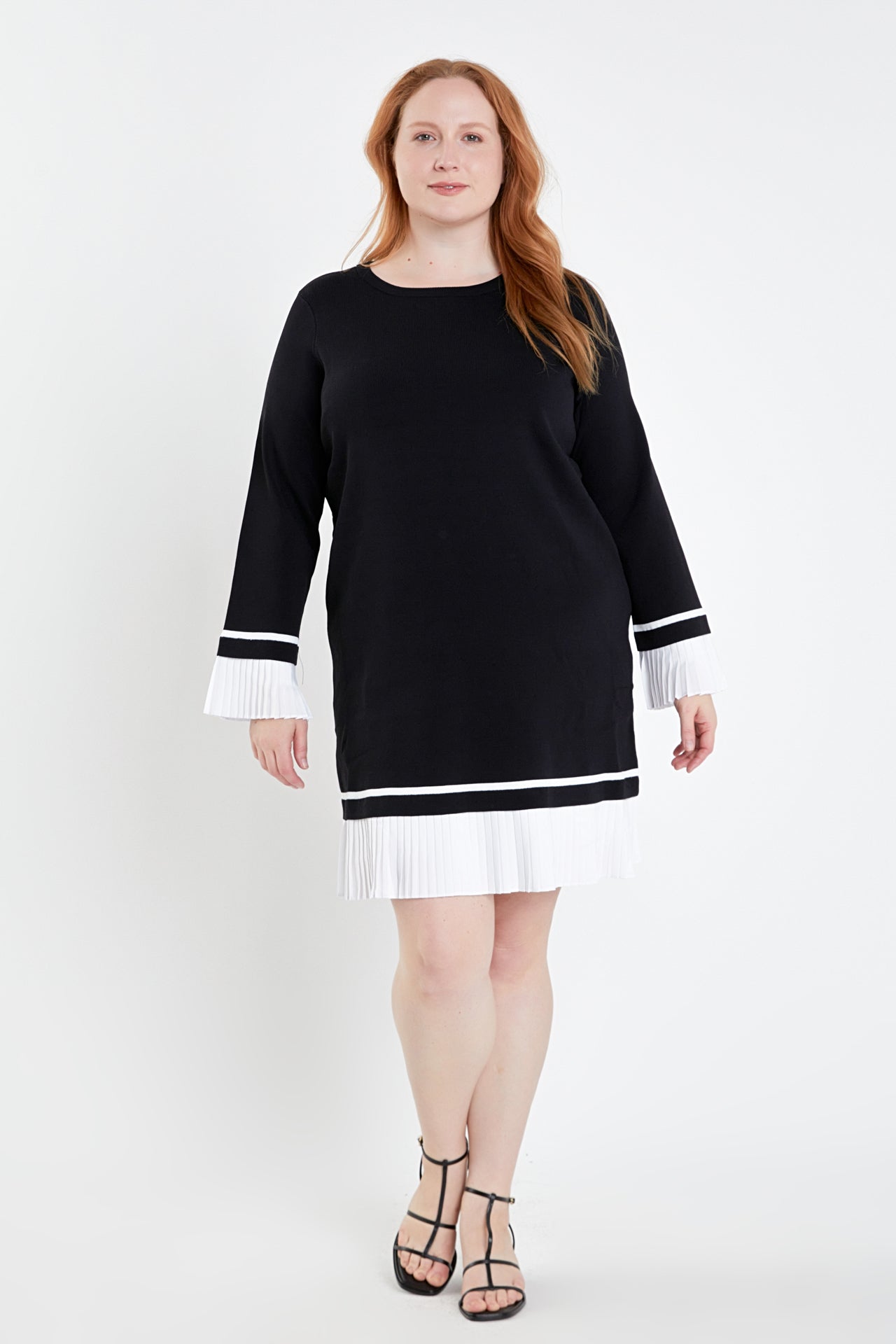 ENGLISH FACTORY - Mixed Media Pleated Mini Dress Plus Size - DRESSES available at Objectrare