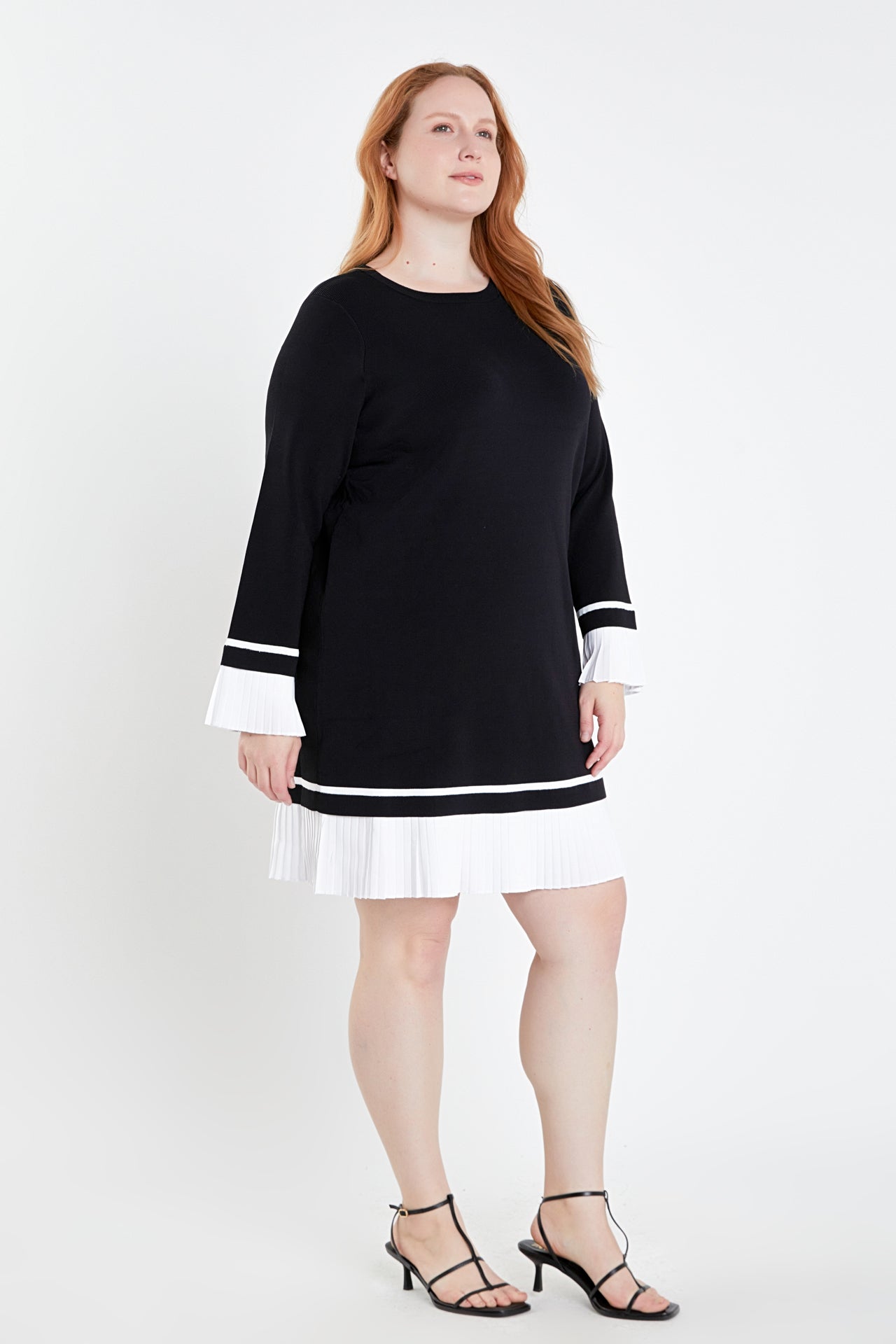 ENGLISH FACTORY - Mixed Media Pleated Mini Dress Plus Size - DRESSES available at Objectrare