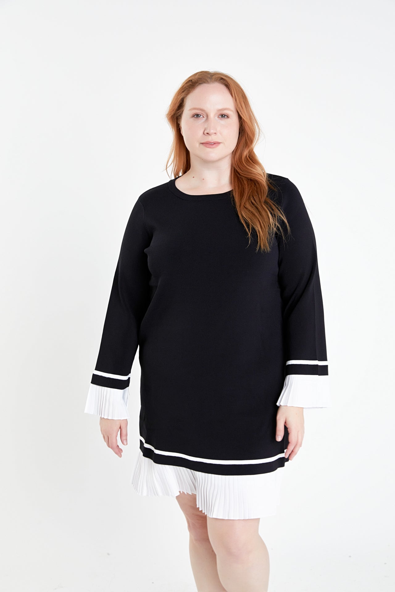 ENGLISH FACTORY - Mixed Media Pleated Mini Dress Plus Size - DRESSES available at Objectrare