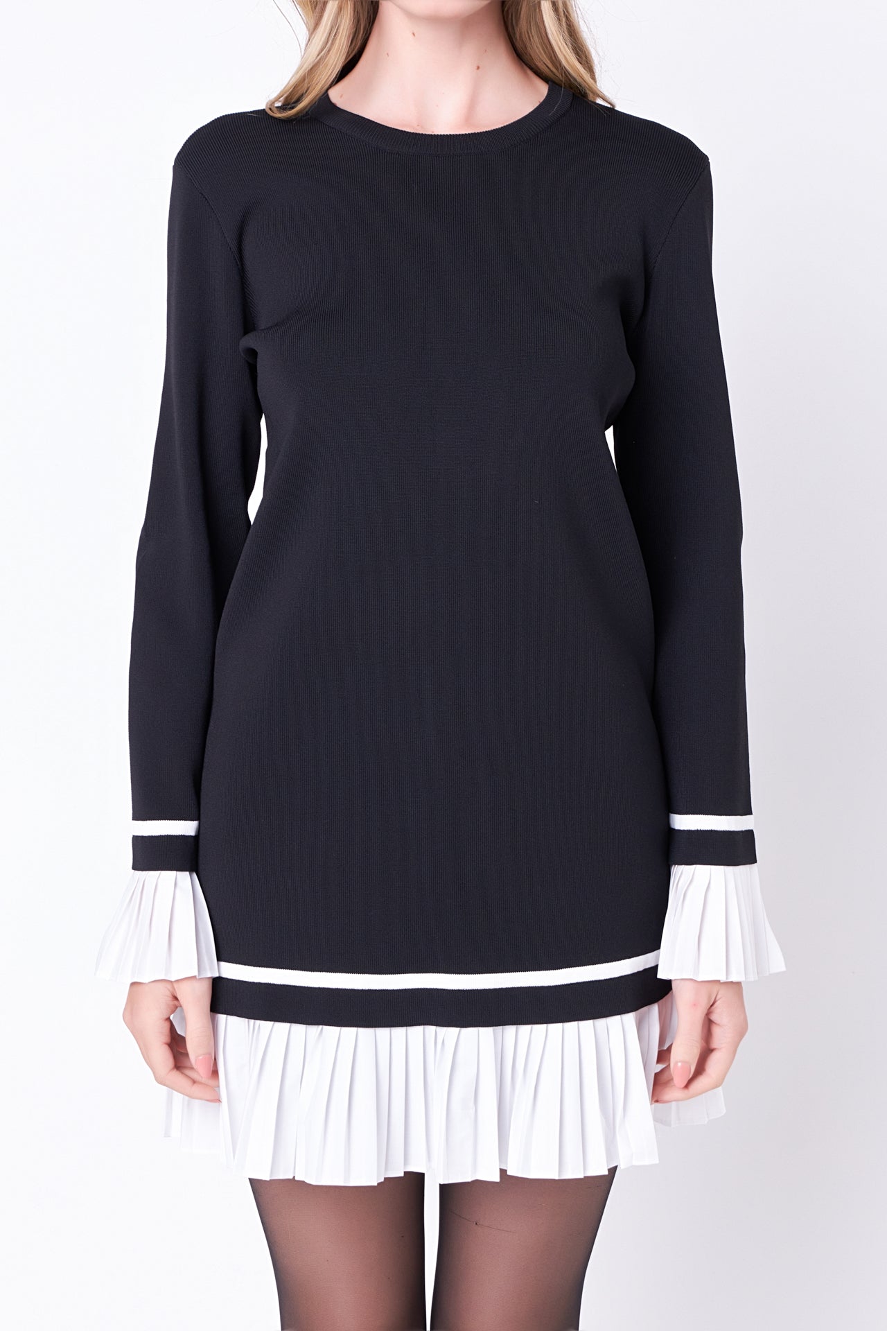 ENGLISH FACTORY - Mixed Media Pleated Mini Dress - DRESSES available at Objectrare