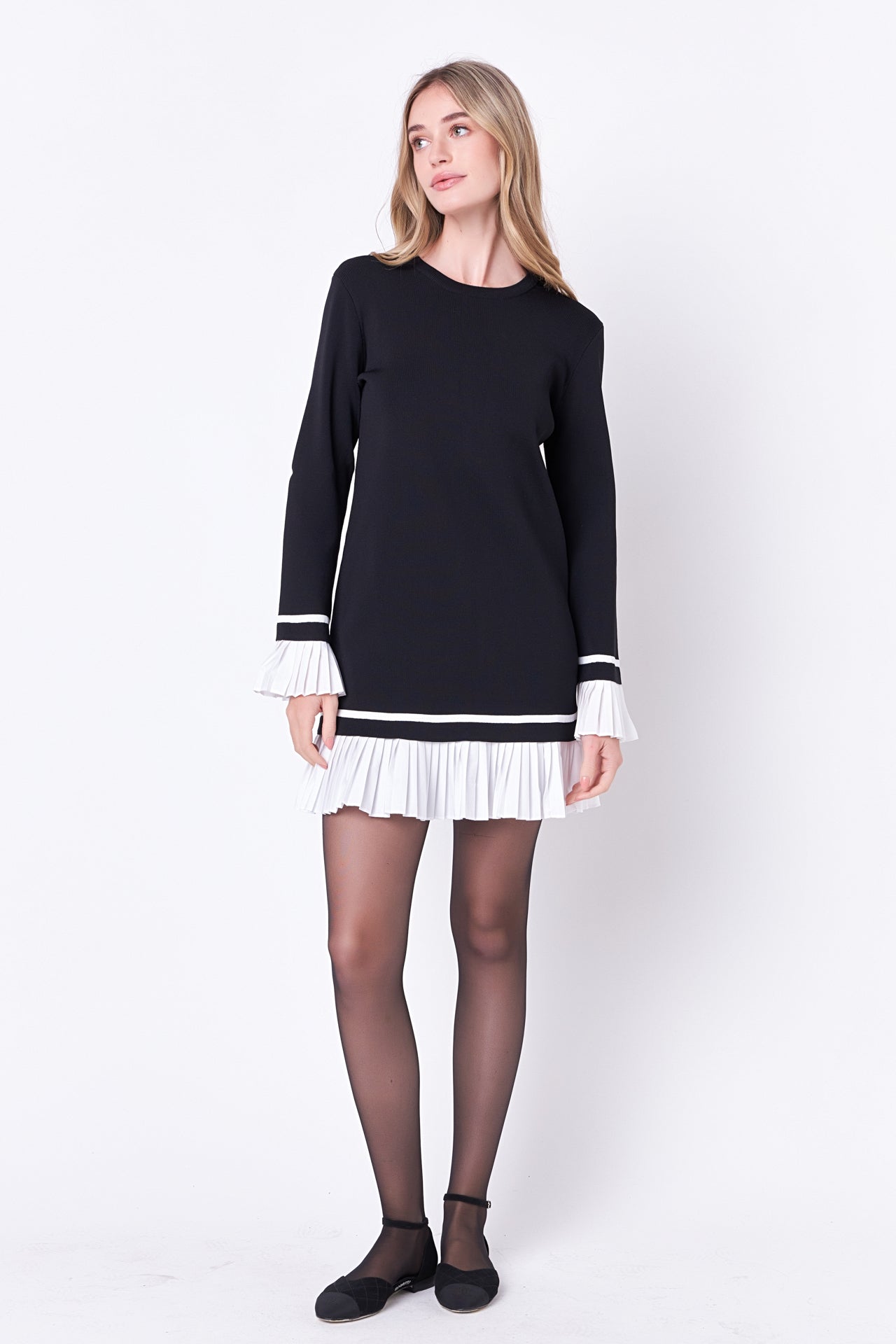 ENGLISH FACTORY - Mixed Media Pleated Mini Dress - DRESSES available at Objectrare