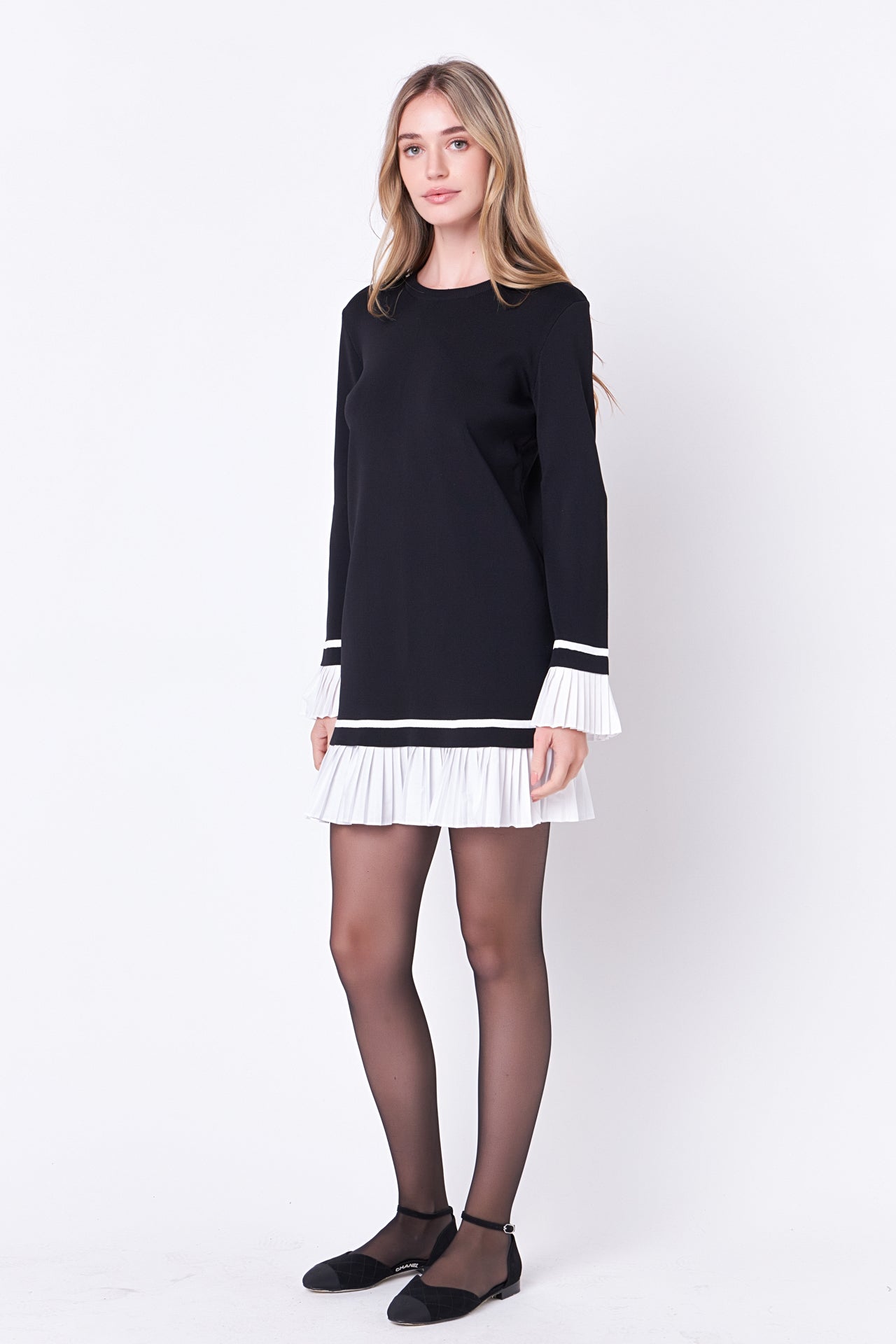ENGLISH FACTORY - Mixed Media Pleated Mini Dress - DRESSES available at Objectrare