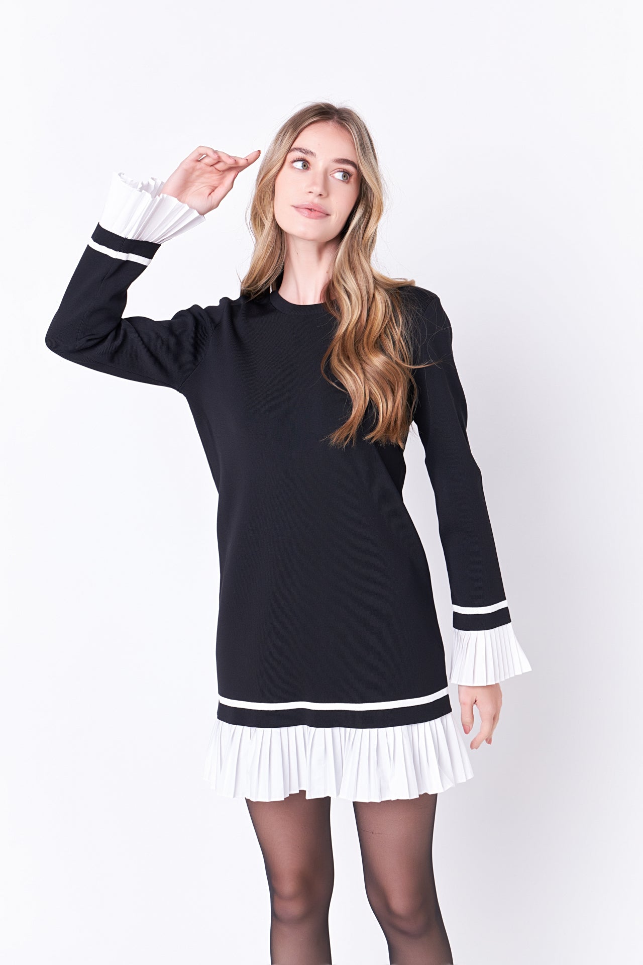 ENGLISH FACTORY - Mixed Media Pleated Mini Dress - DRESSES available at Objectrare