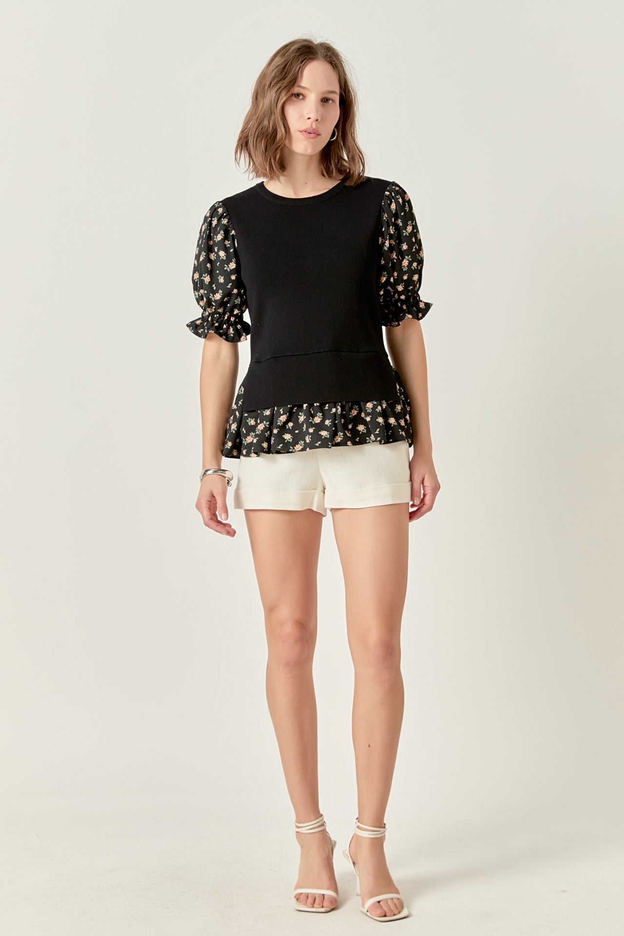 ENGLISH FACTORY - Floral Mixed Knit Top - TOPS available at Objectrare