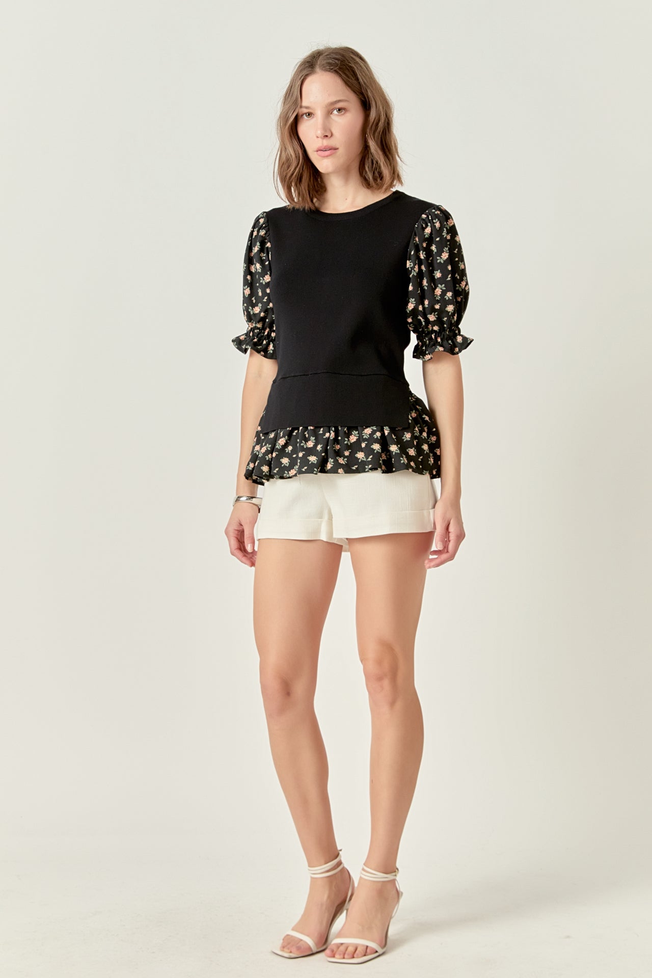 ENGLISH FACTORY - Floral Mixed Knit Top - TOPS available at Objectrare
