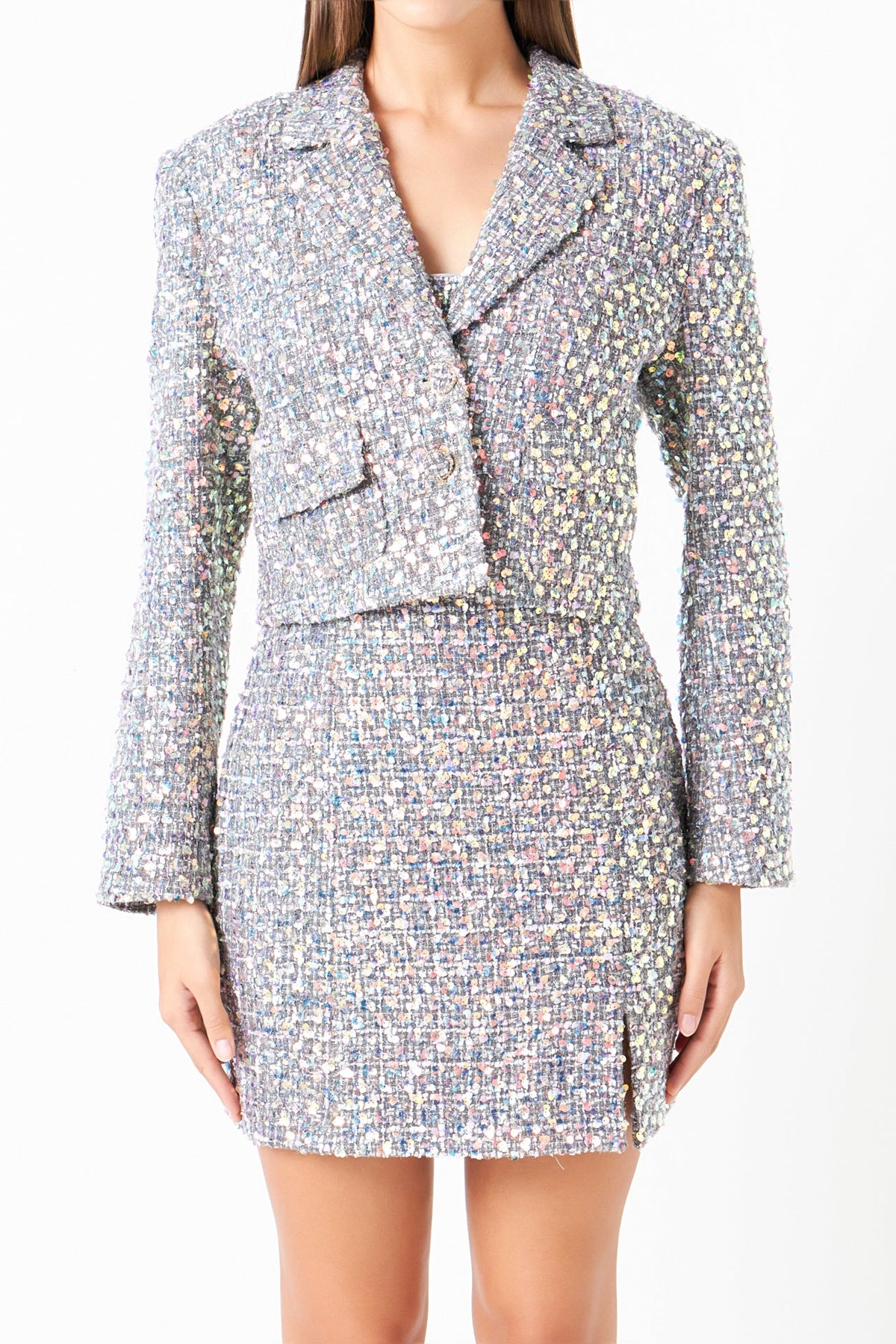 ENDLESS ROSE - Sequins Tweed Blazer - BLAZERS available at Objectrare