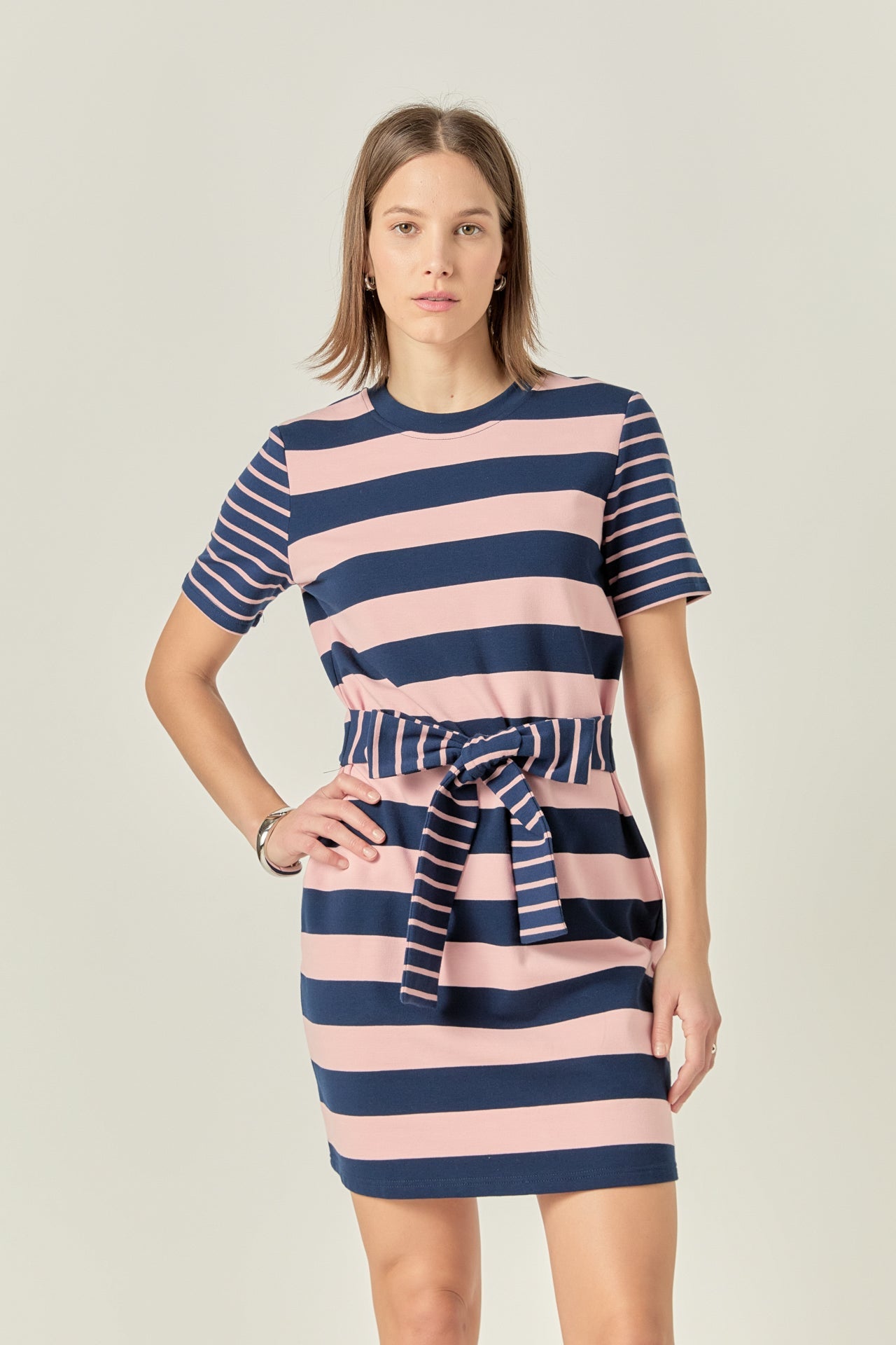Contrast Stripe Knit Mini Dress